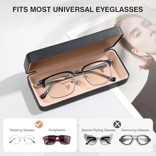 Glasses Case Hard Shell Square Large Eyeglasses Case PU Leather Black