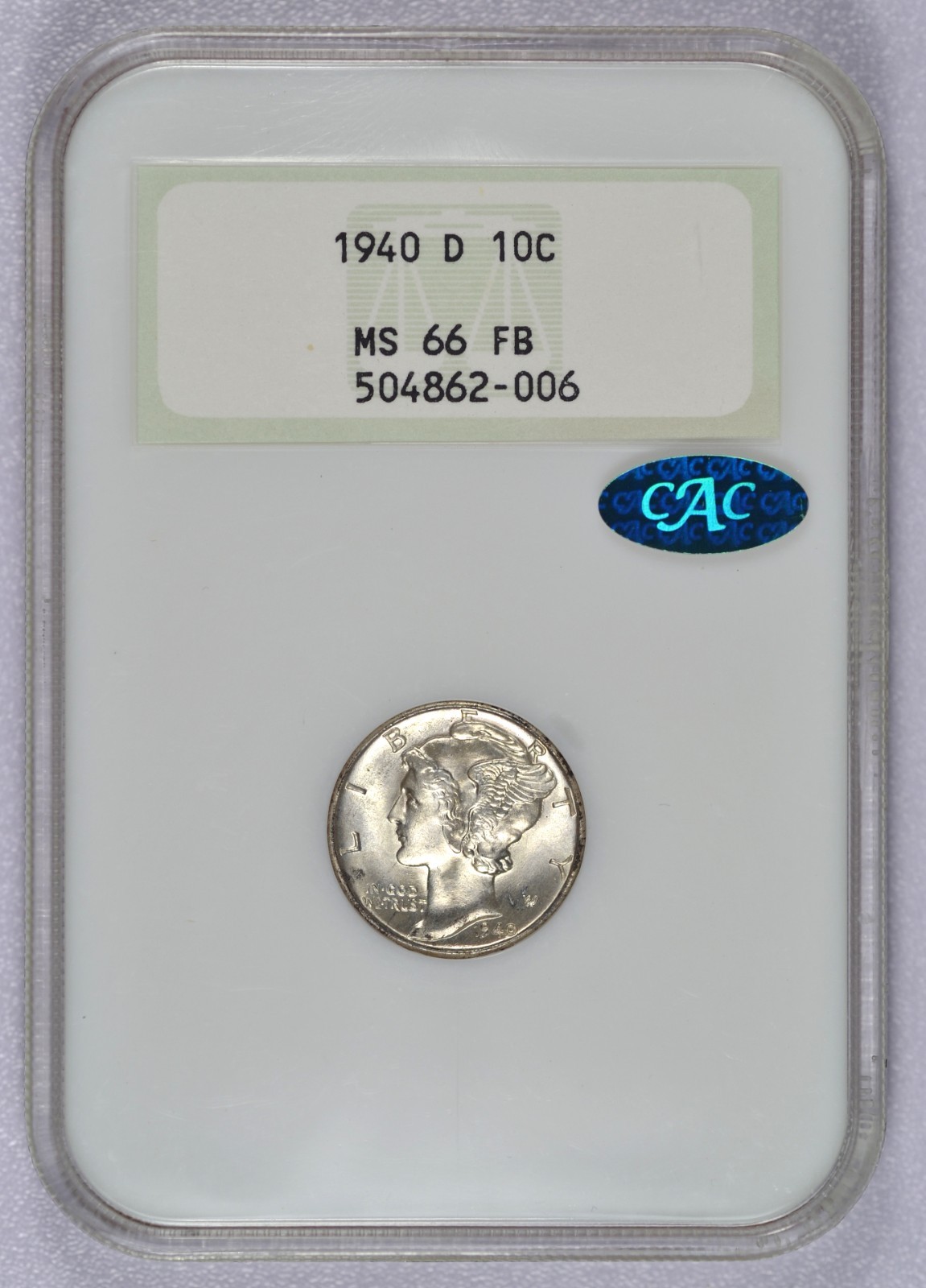 1940-D MERCURY DIME NGC MS66 FB CAC BLAST WHITE GEM LUSTER OLD FATTY