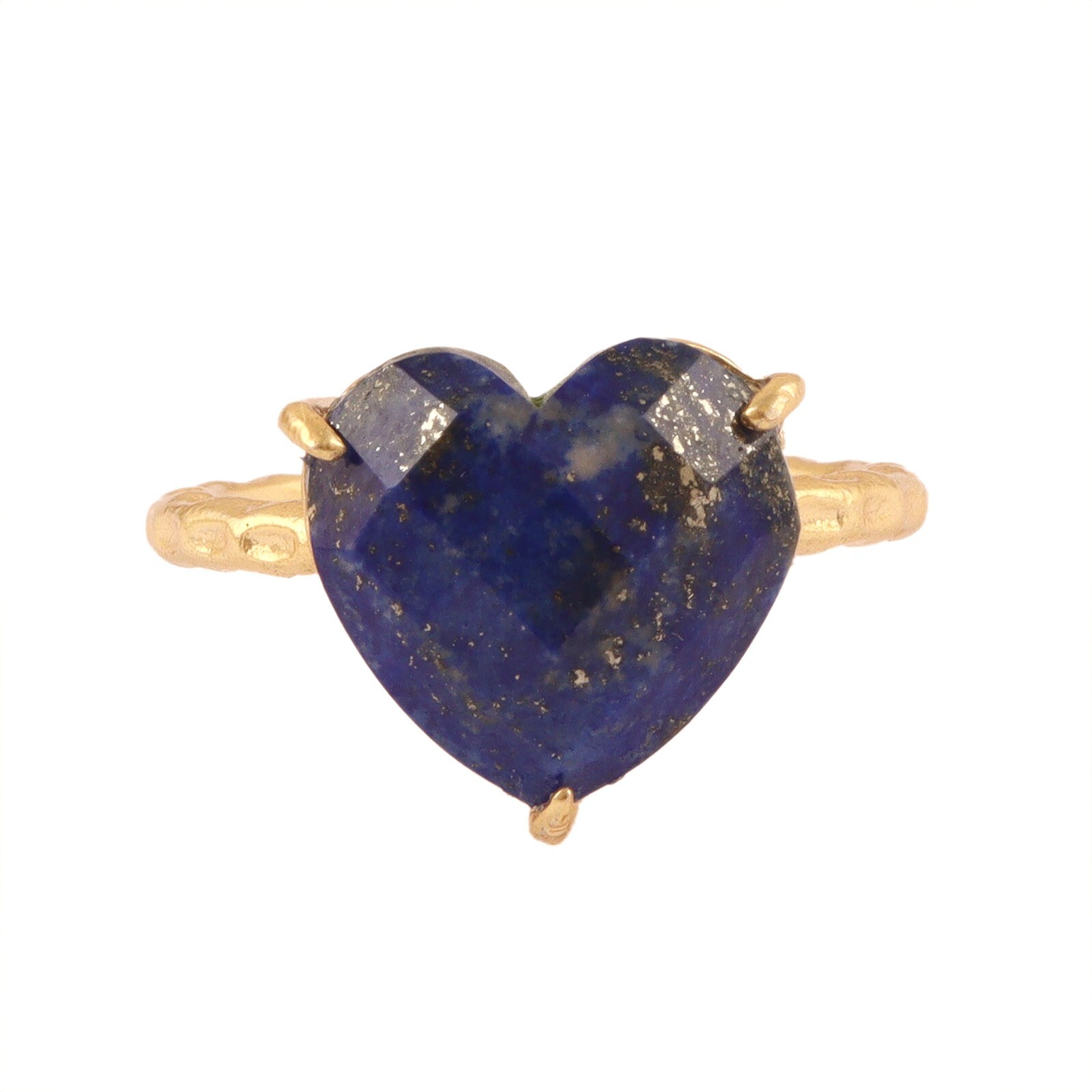 Lapis Lazuli Heart Chekar Cut Gold Plated Prong Set Adjustable Ring Gemstone