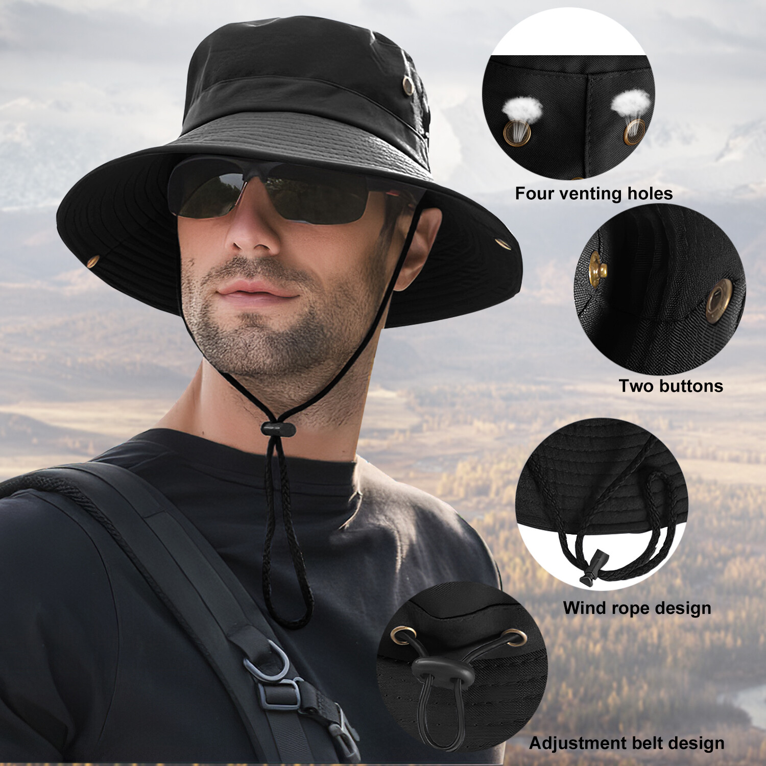 Wide Brim Sun Hat UV Protection Bucket Cap For Hiking Camping Fishing Safari Men