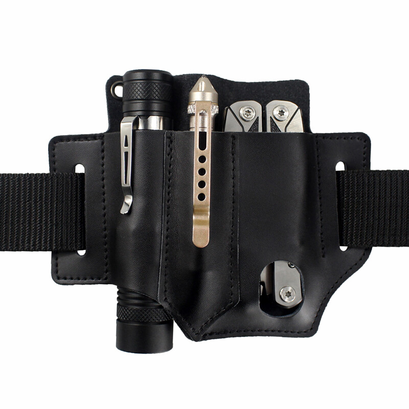 Multitool Flashlight Sheath Belt Leather EDC Pocket Organizer Pen Holder Pouch