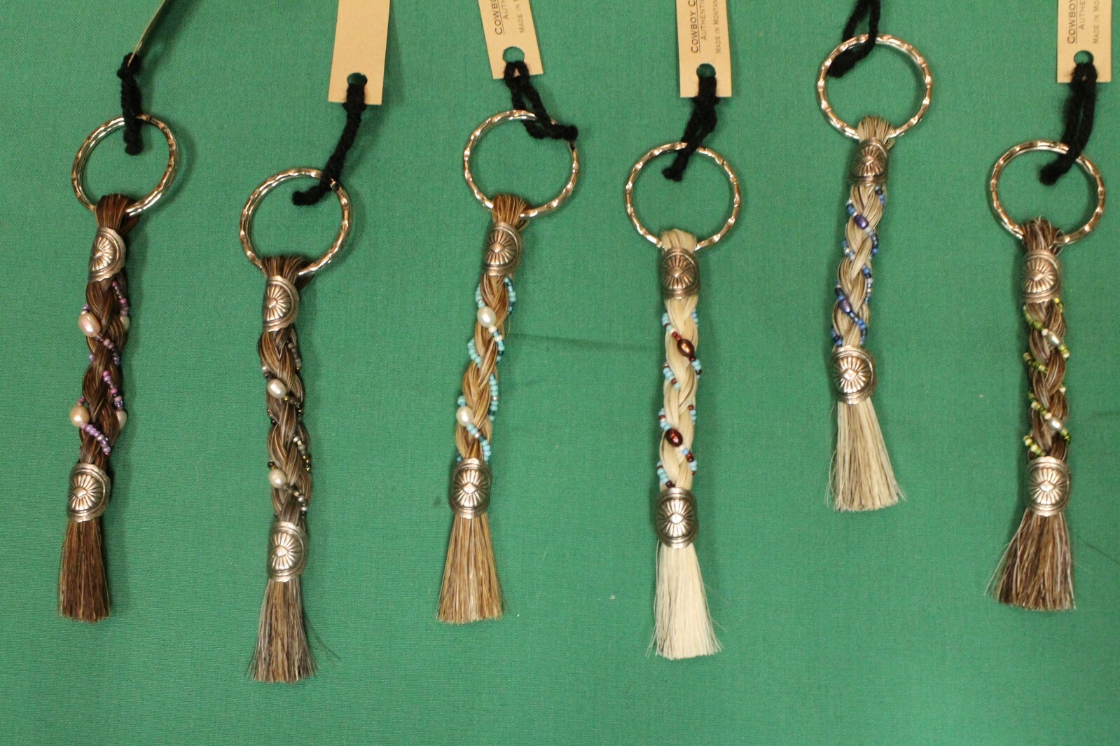 Equine Key Chain - Braided Horse Hair Pearls and Beads - Cowboy Collectibles