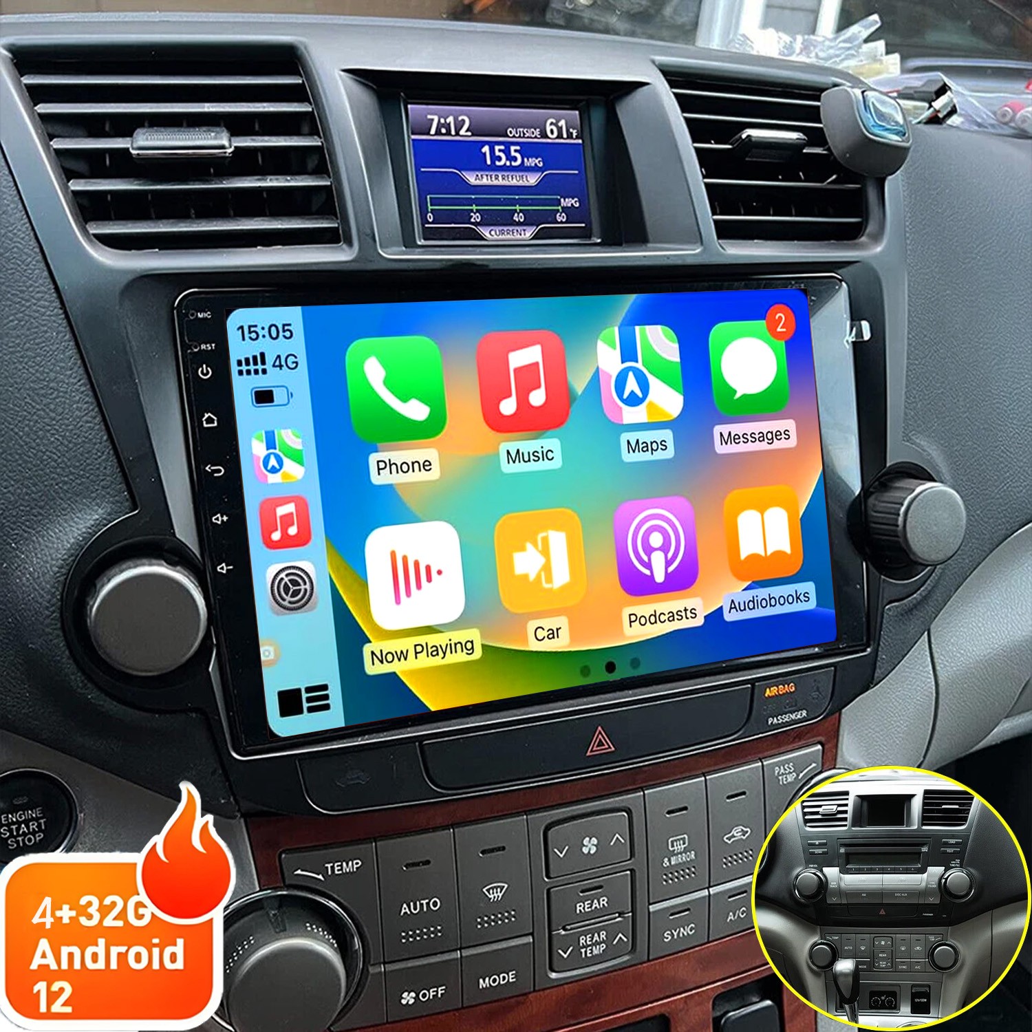 Para Toyota Highlander 2008-2013 Estéreo de coche con GPS Radio Android CarPlay