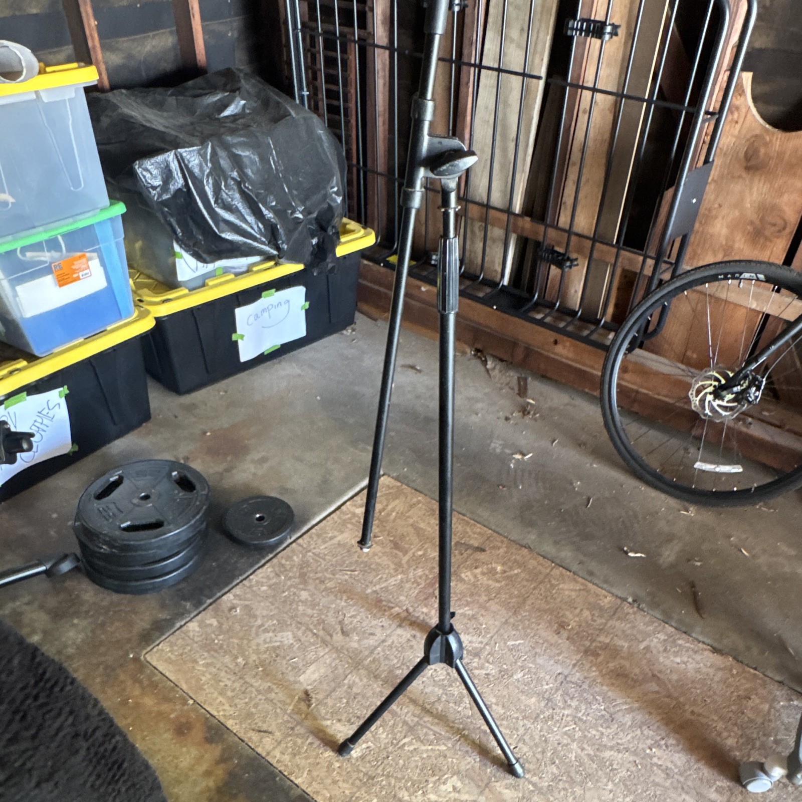 Black Metal Tripod Microphone Stand Height-Adjustable Foldable