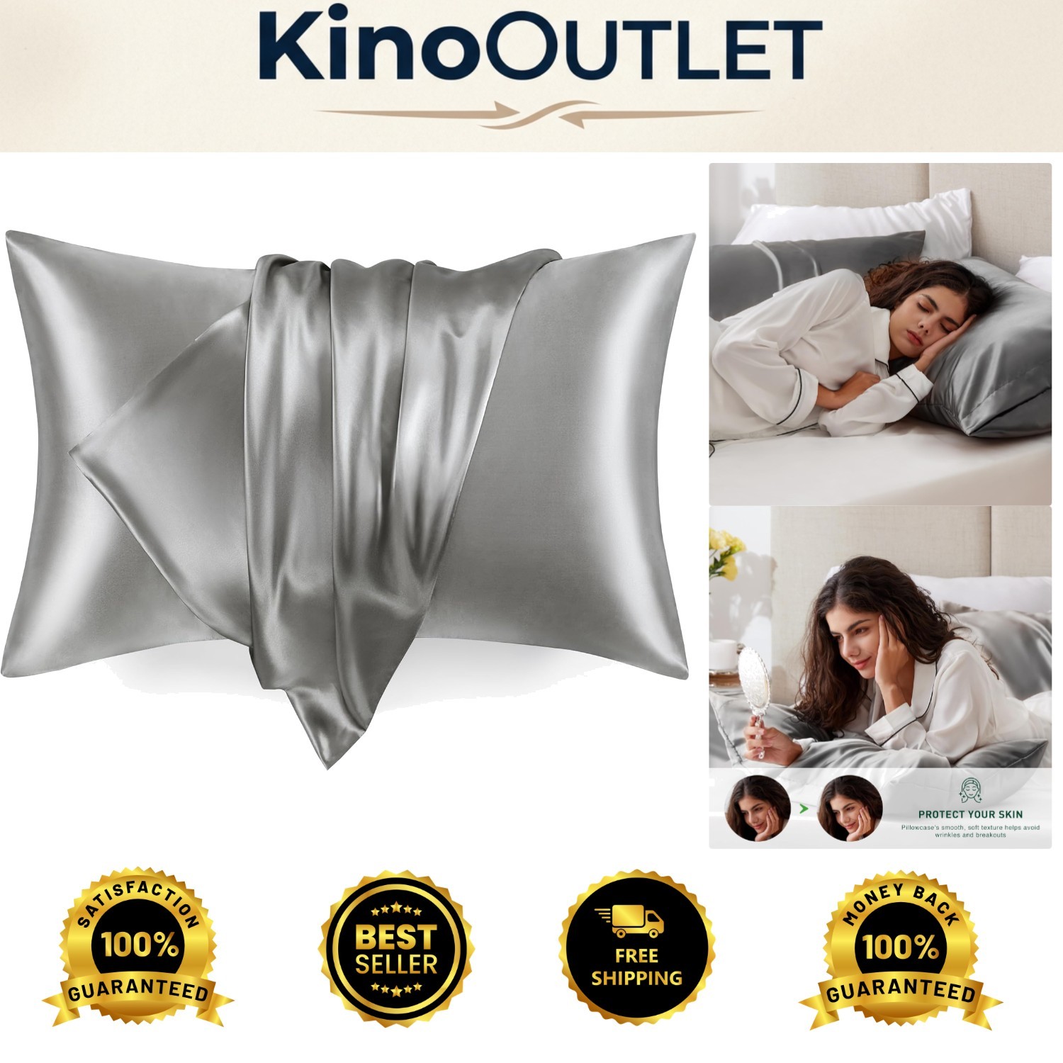 Silky Smooth Satin Pillowcase Set 20x26 - Elegant & Breathable Dark Grey