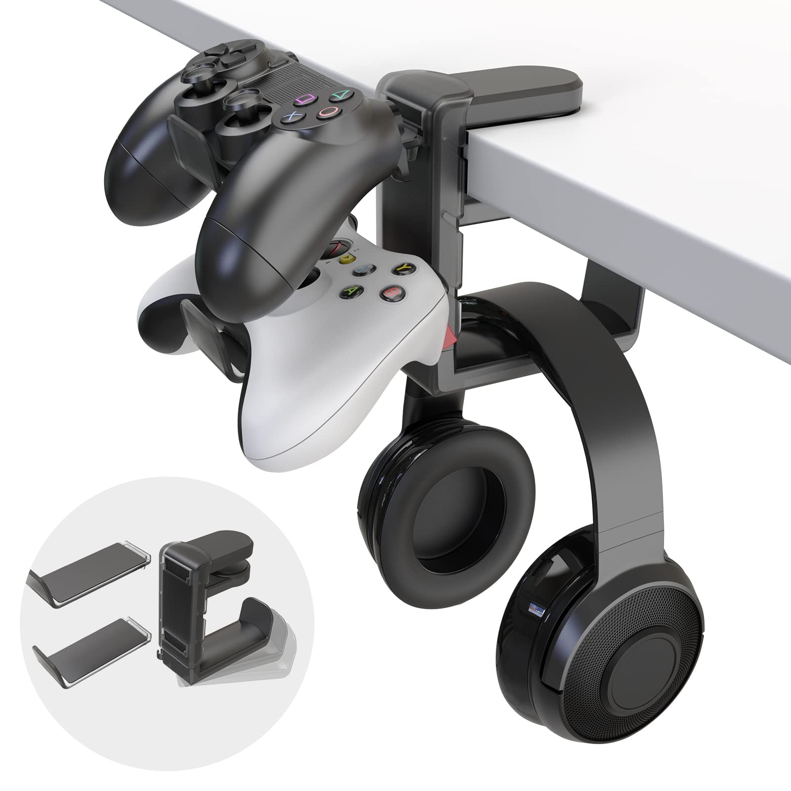 3-in-1 PC Gaming Headset&Controller Holder - EURPMASK Headphone Stand Black