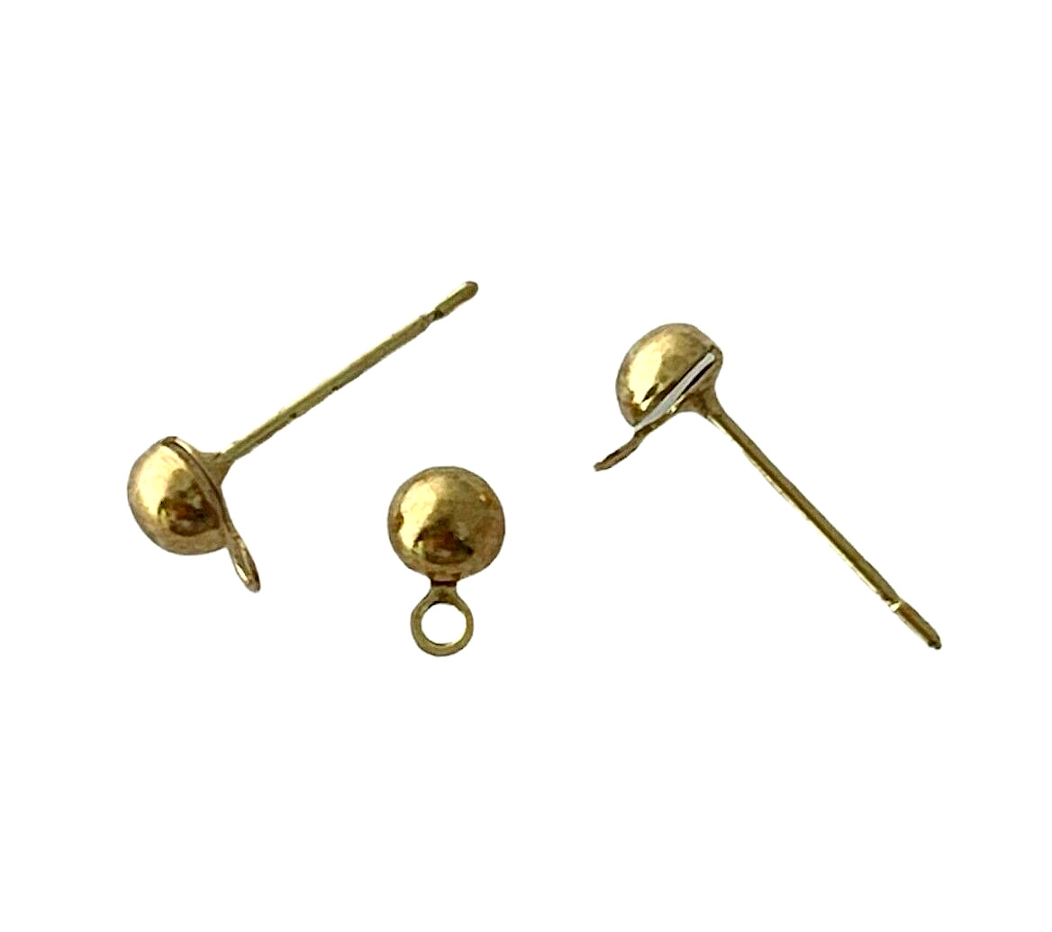 100 Gold Hollow 4mm Half Round Loop Earstuds Earrings Stud Post Bead Findings