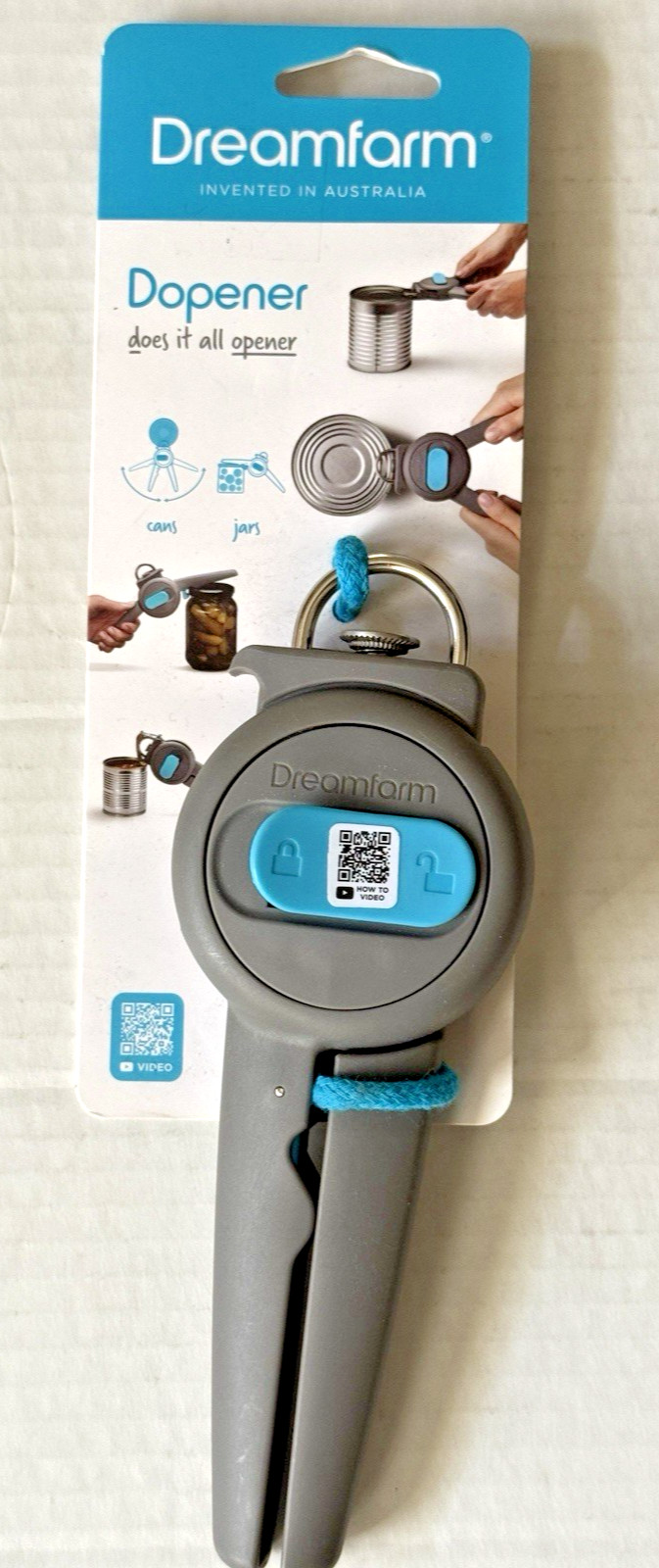 Dreamfarm Can Opener - Dopener Smooth Edge Do It All Opener Gray and Blue New