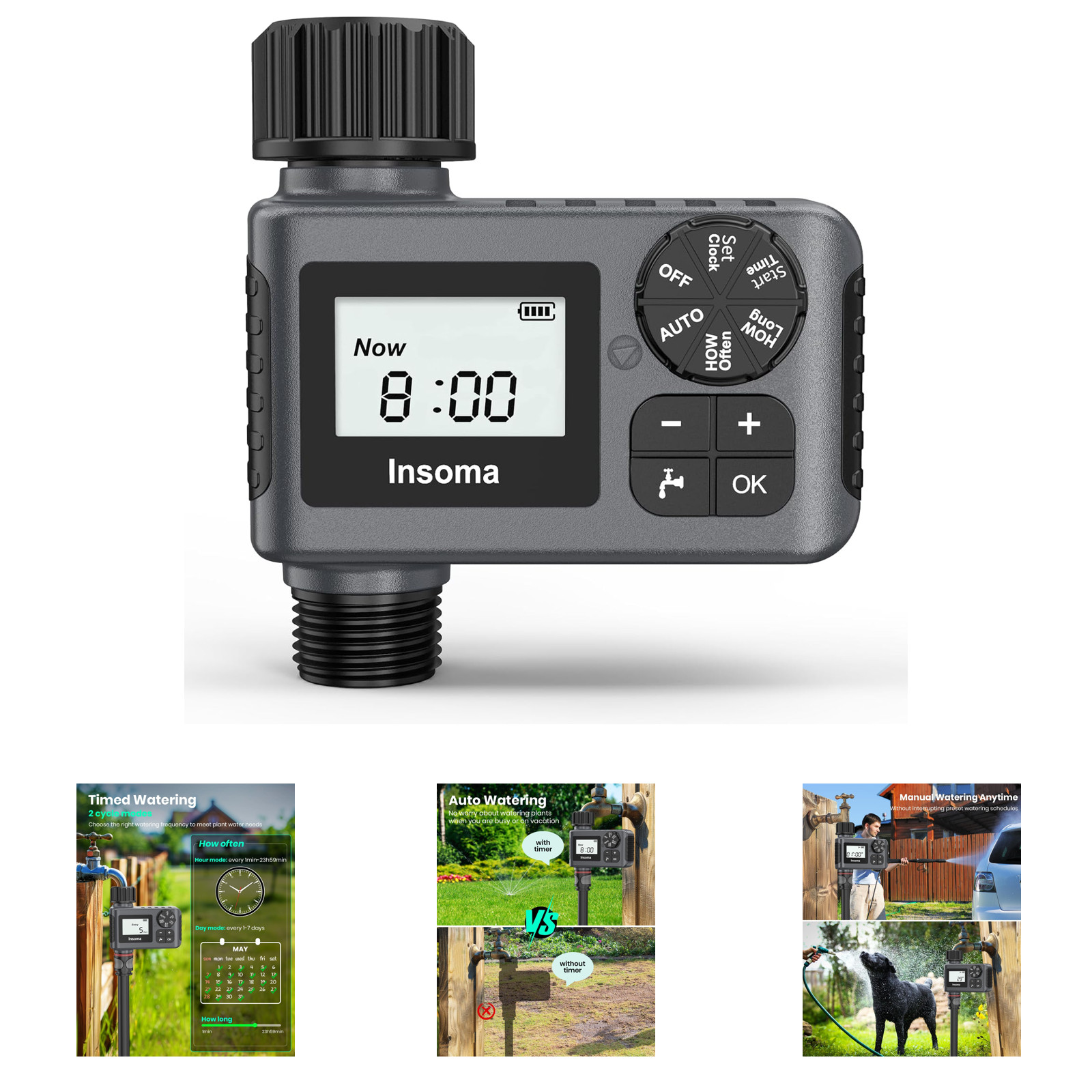 Outdoor Garden Hose Faucet Timer, Programmable Water Sprinkler System with Rain
