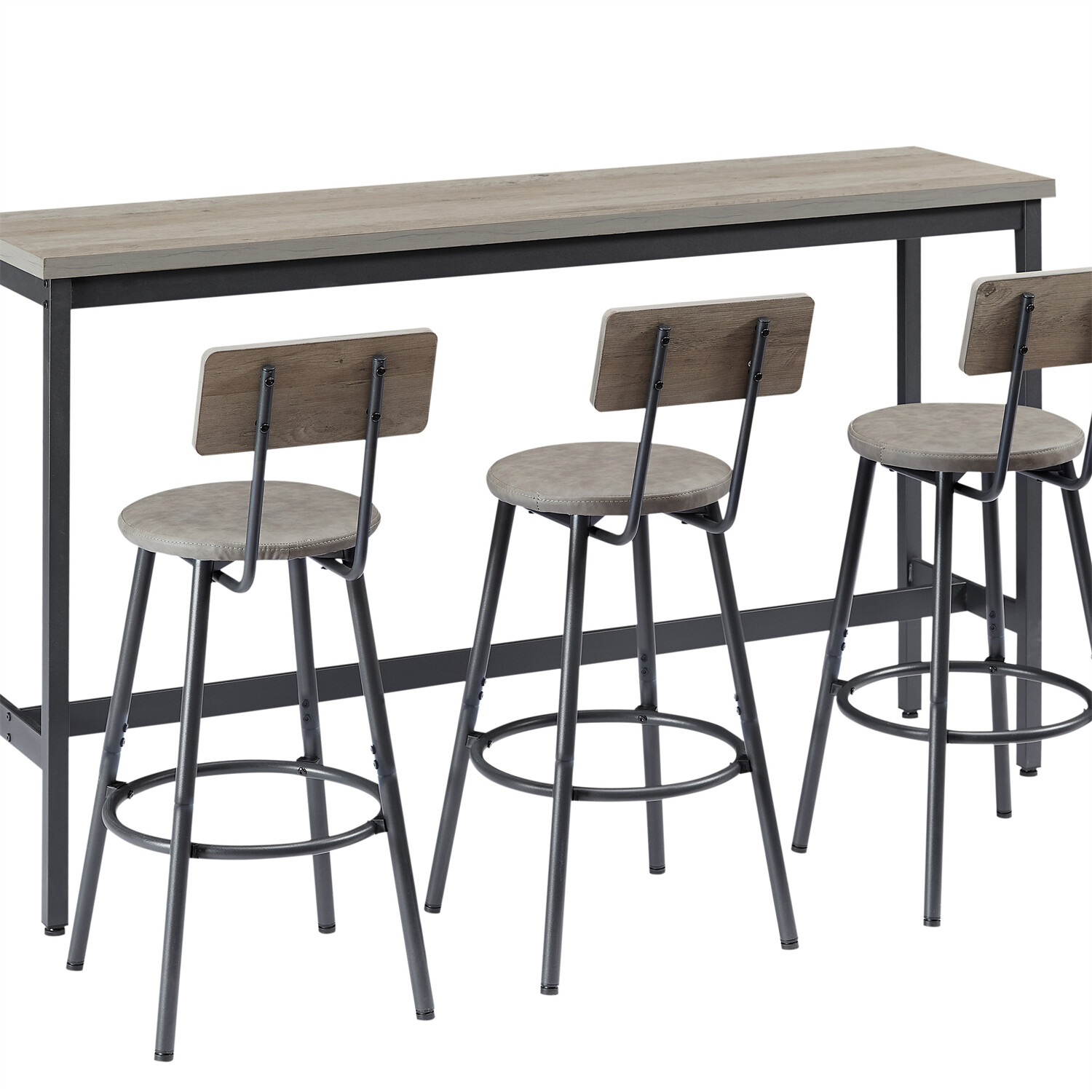 4-Piece Bar Table Set Counter Height Kitchen Pub Table with 3 Bar Stools Gray