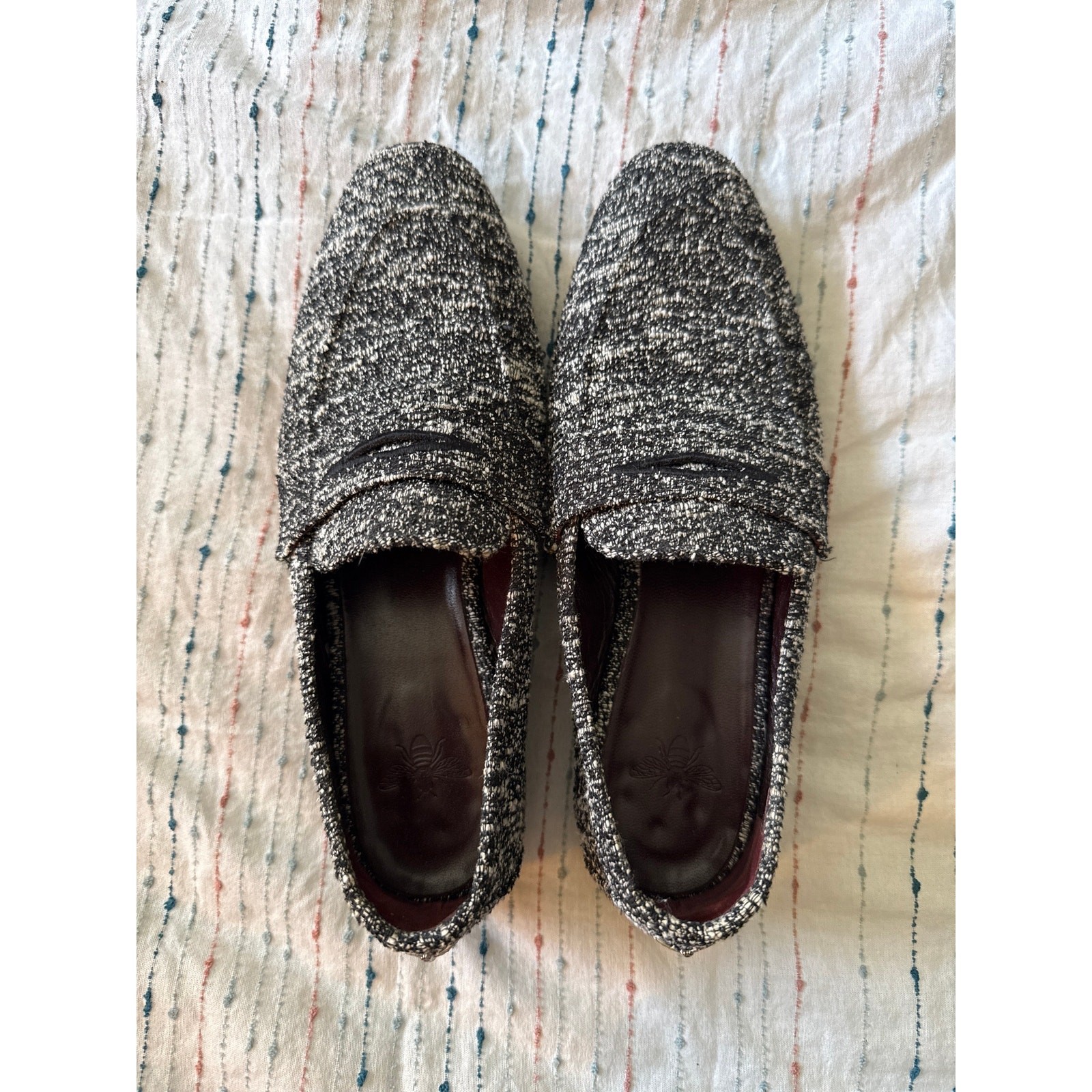 BOUGEOTTE Flaneur Wooly Penny Loafers Black Grey Wool Italy Women’s 35.5 US 5.5