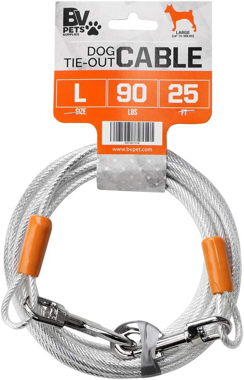 BV Dog Tie Out Cable 25 Feet - Heavy Duty Dog Lead up to 90 Pounds - Reflective