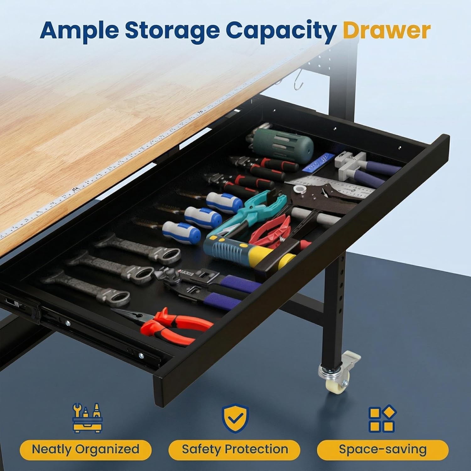 60" Adjustable Work Bench, Workbench Heavy-Duty Work Table for Garage, Workshop