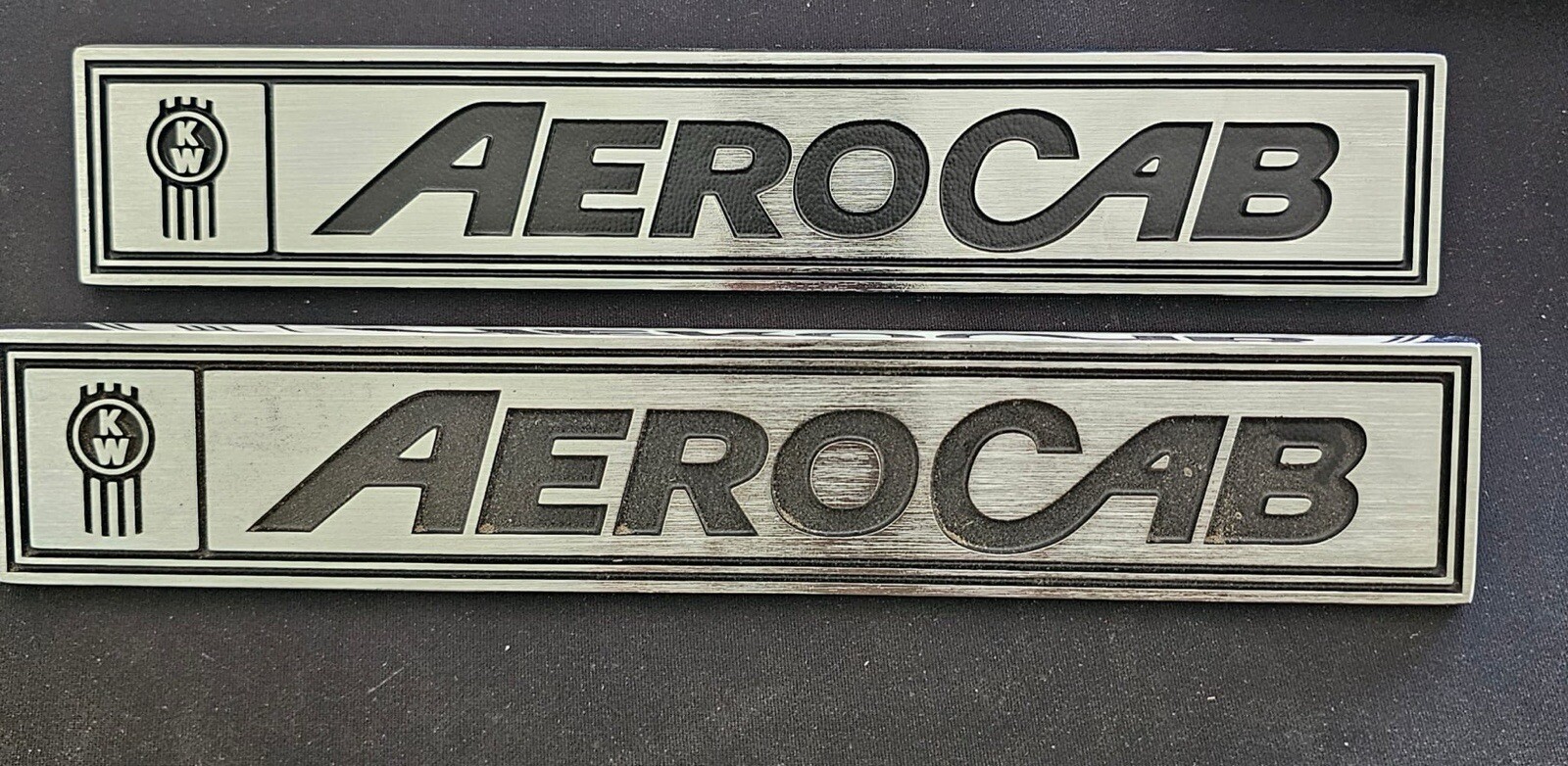 Kenworth W900L Cab, Misc. Parts 11" Kw Aerocab Chrome Logo Plate *SET OF TWO*