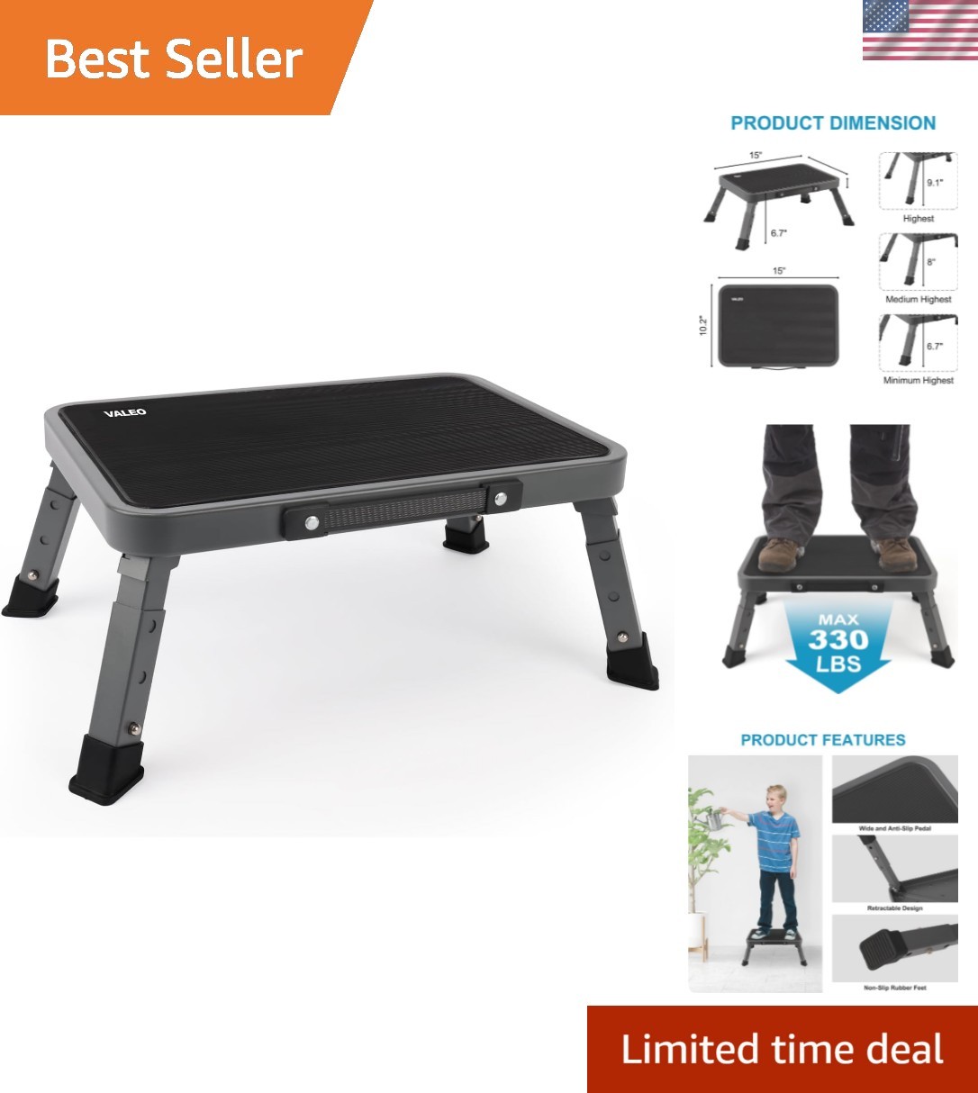 Folding Step Stool, Adjustable Step Stool with Non-Slip Platform, 330 Lbs Cap...
