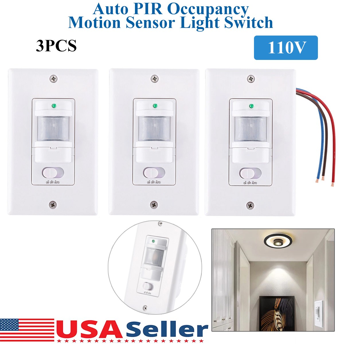 3PCS Automatic PIR Occupancy Motion Sensor Light Switch Auto On/Off Infrared
