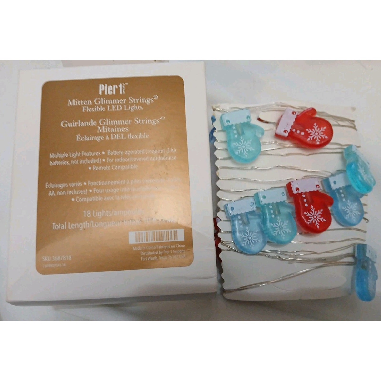 Pier 1 Christmas Mitten Glimmer LED String Lights 10ft Length. NEW Free Shipping
