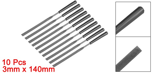 10pcs Second Cut Steel Flat Needle File with Plastic Handle 3mm x 140mm