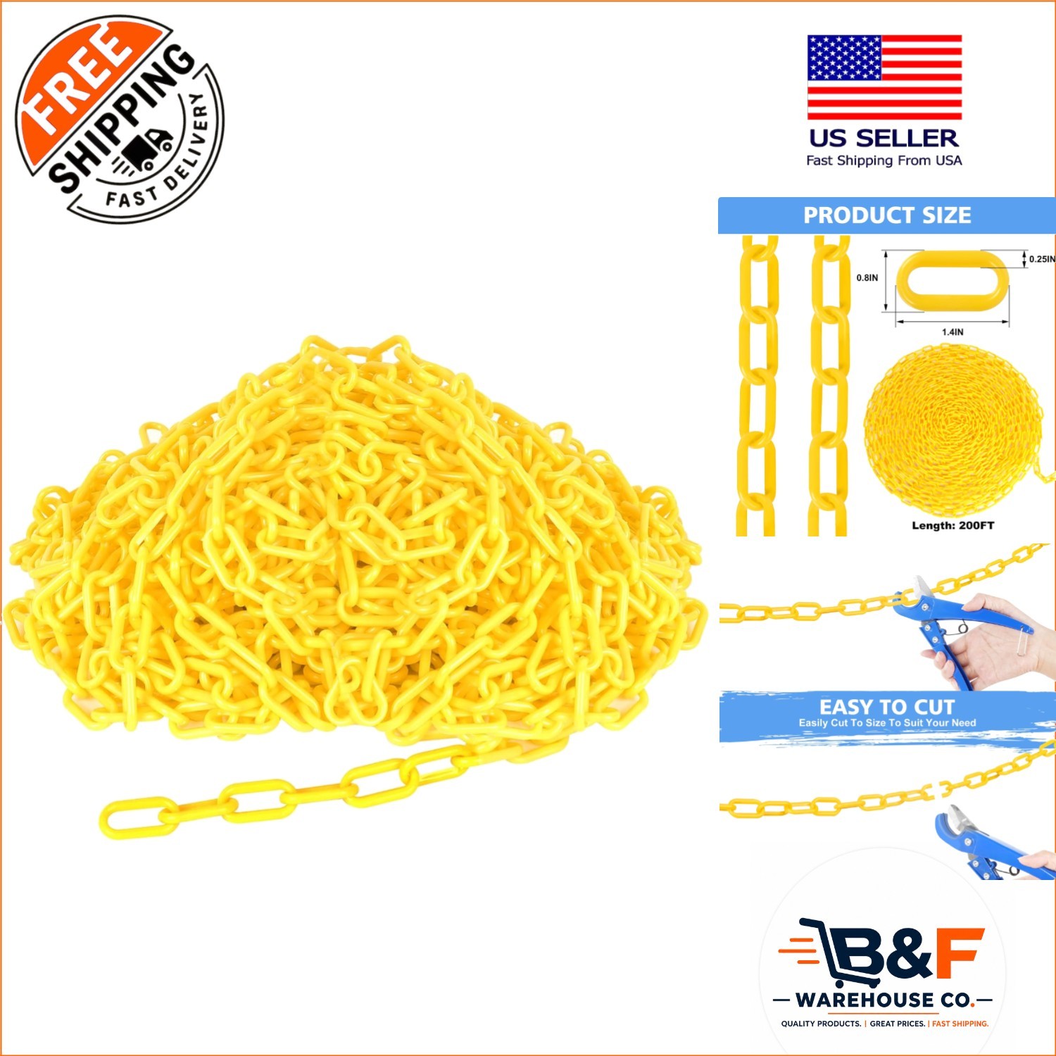 200FT High Visibility Yellow Plastic Chain for Effective Crowd Control Safety