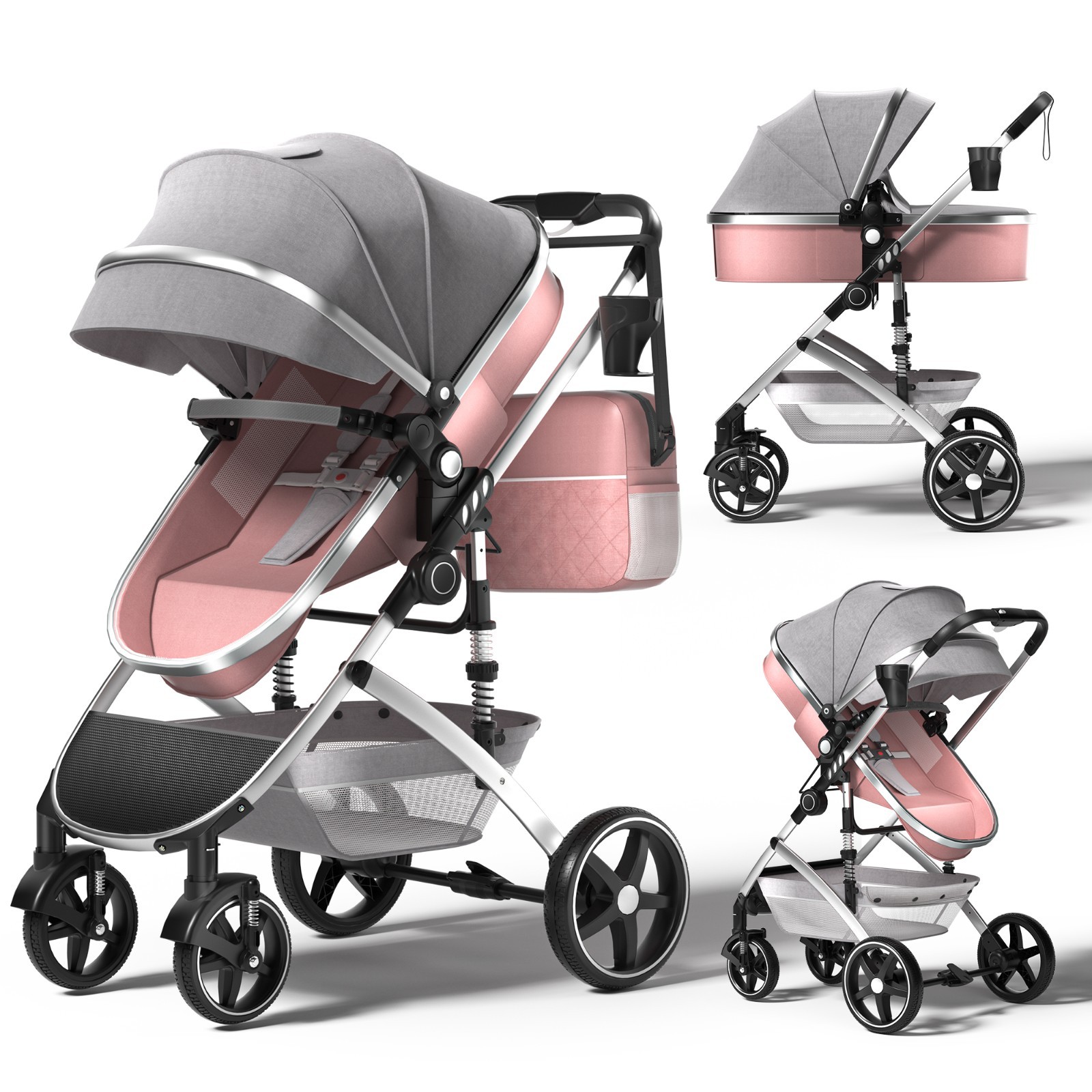babyeap 2 in 1 Baby Stroller,Foldable Lightweight Carriage Reversible Bassinet