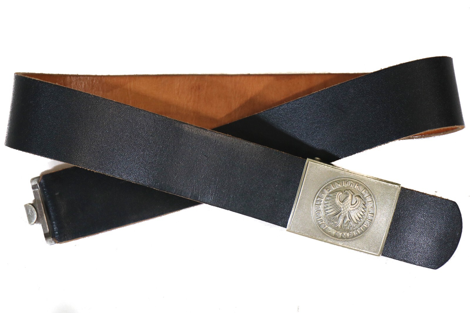 Authentic West German Military Black Leather Belt Cold War Ear w/ Buckle Army