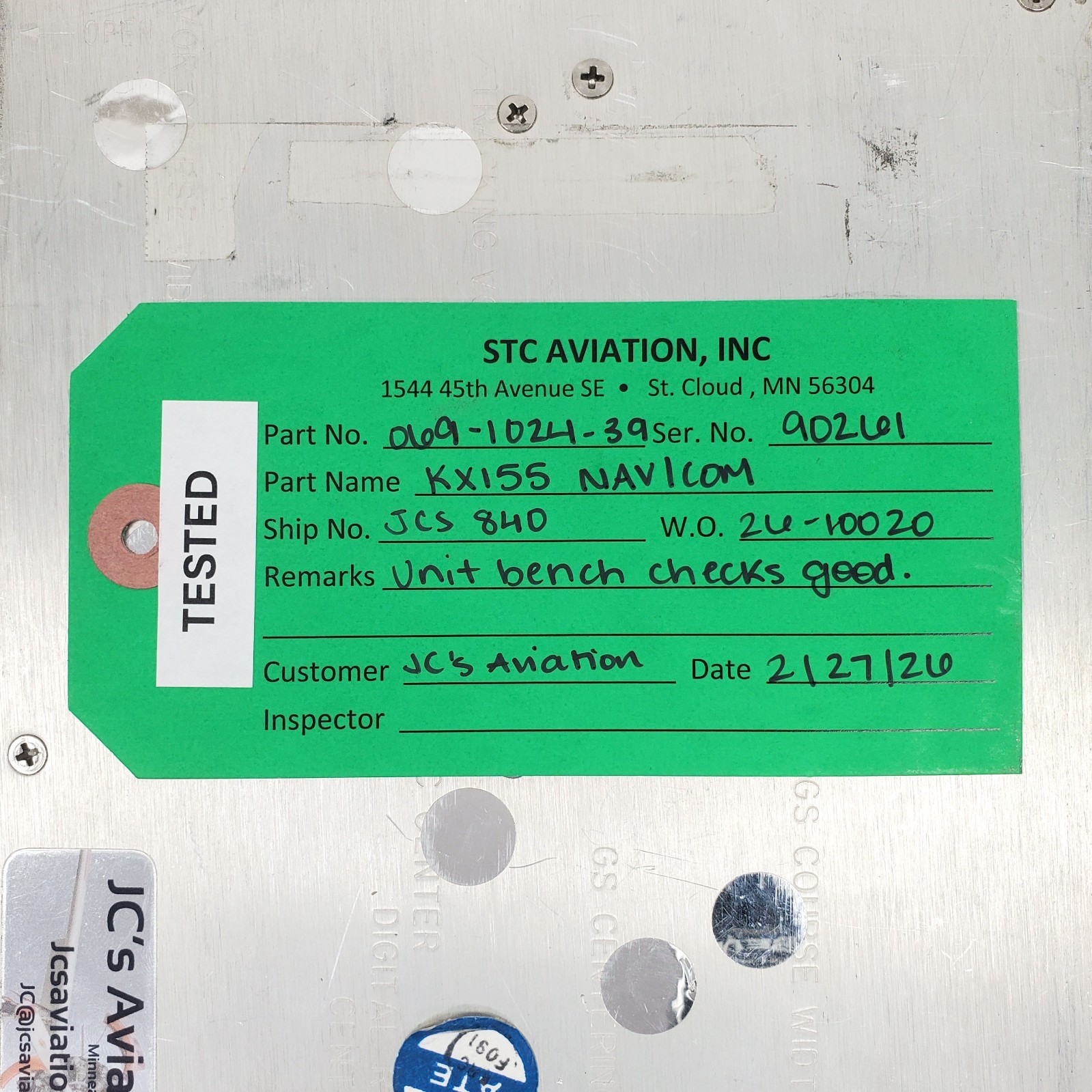 Bendix/King KX-155 Nav/Com w/ Glideslope 28V 069-1024-39 - Tested Working