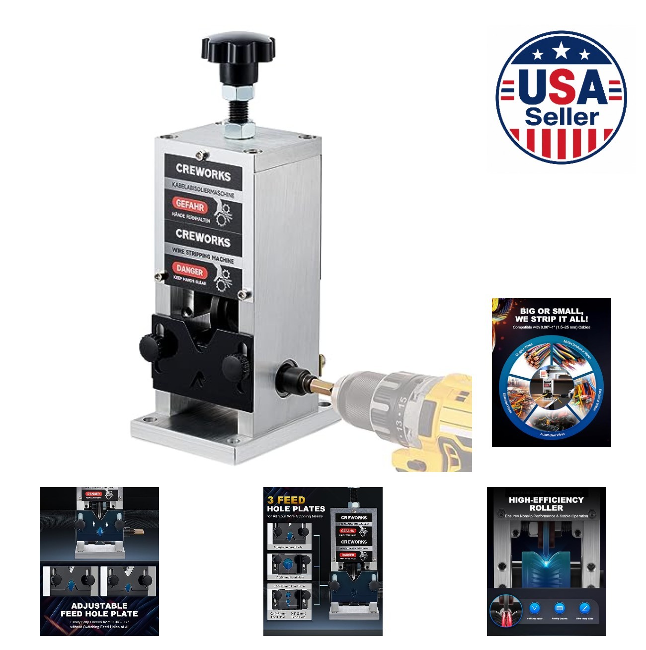 Manual Wire Stripper 0.06 to 1 Inch Drill Powered Cable Stripping Machine Scrap