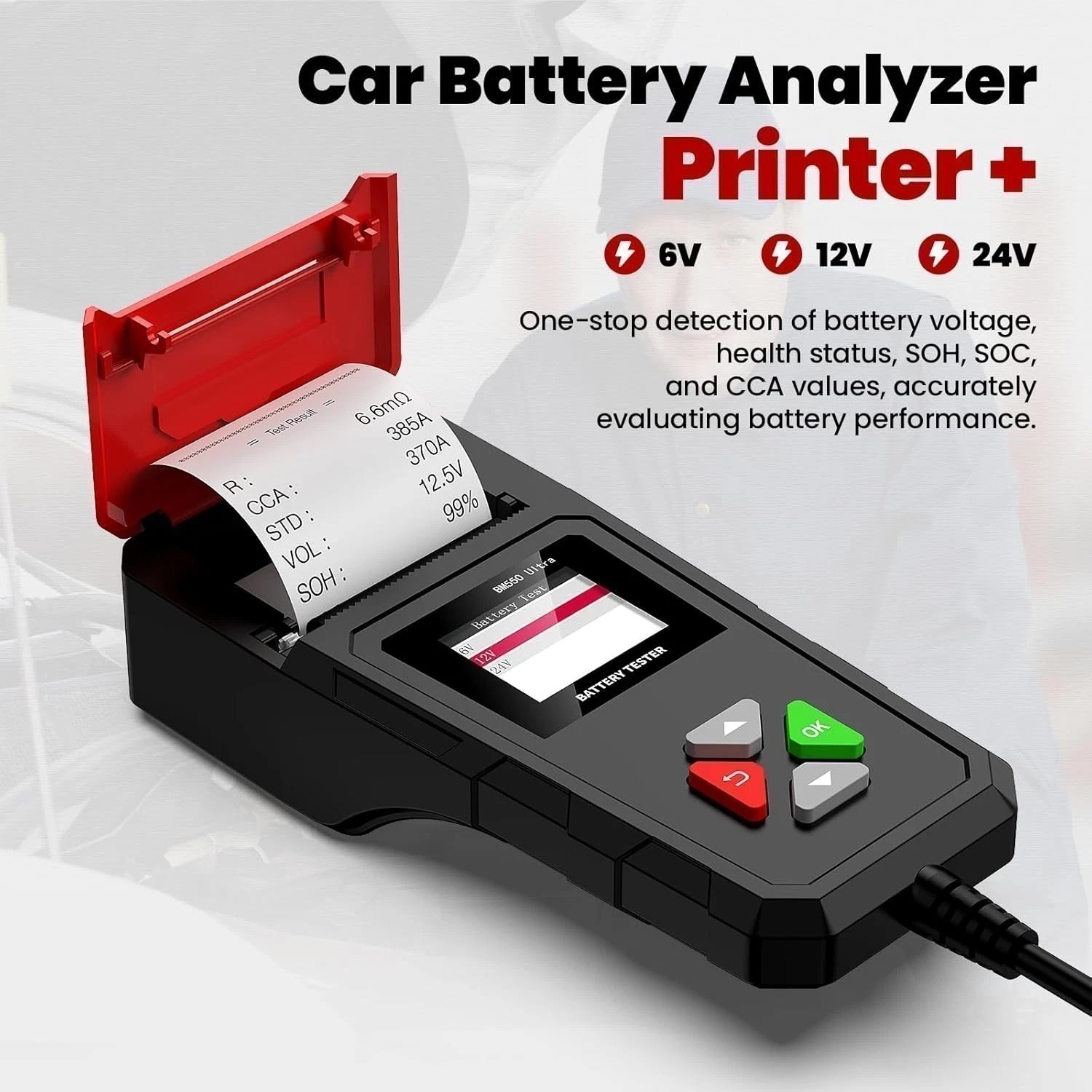 12/24 V Hand Held Battery-Electrical System Tester w/ Printer