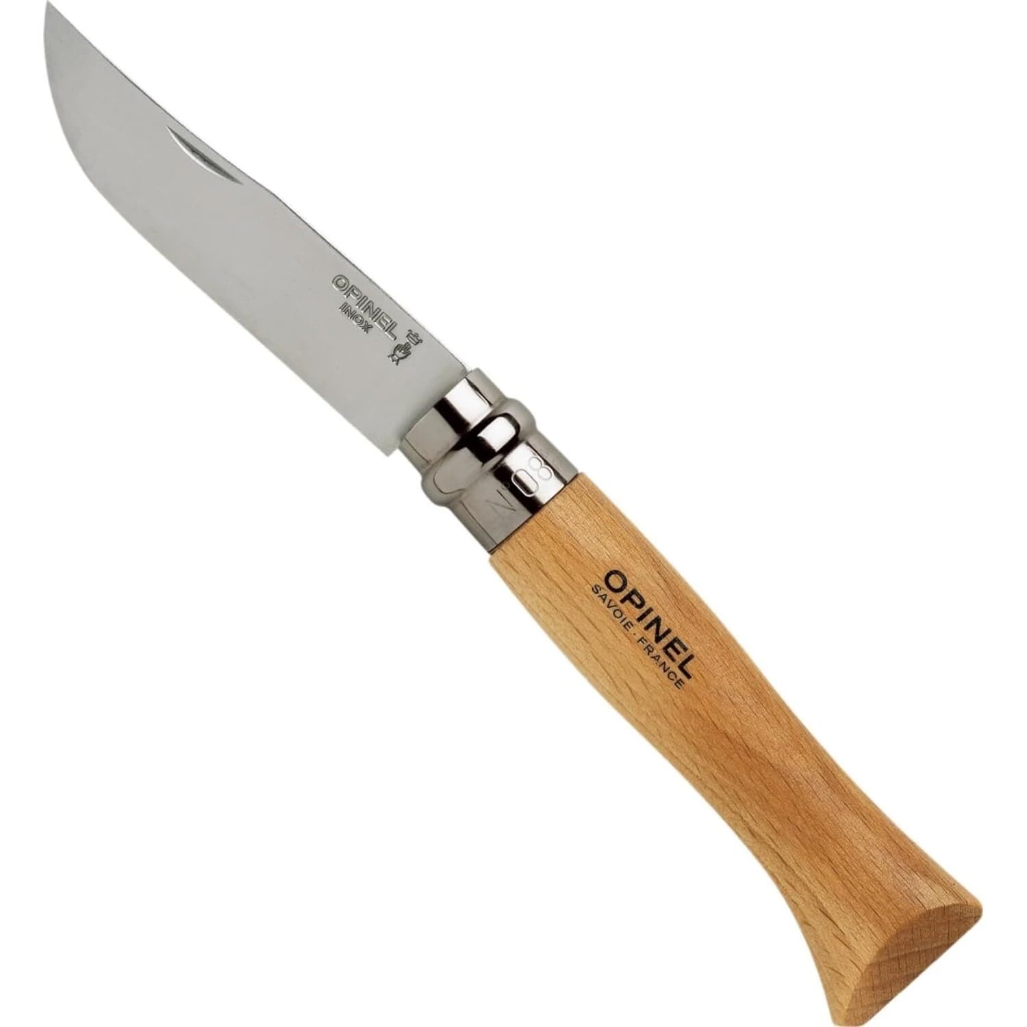 Opinel No 8 Folding Knife Beechwood Handle Stainless Steel Blade 3.35 Inch