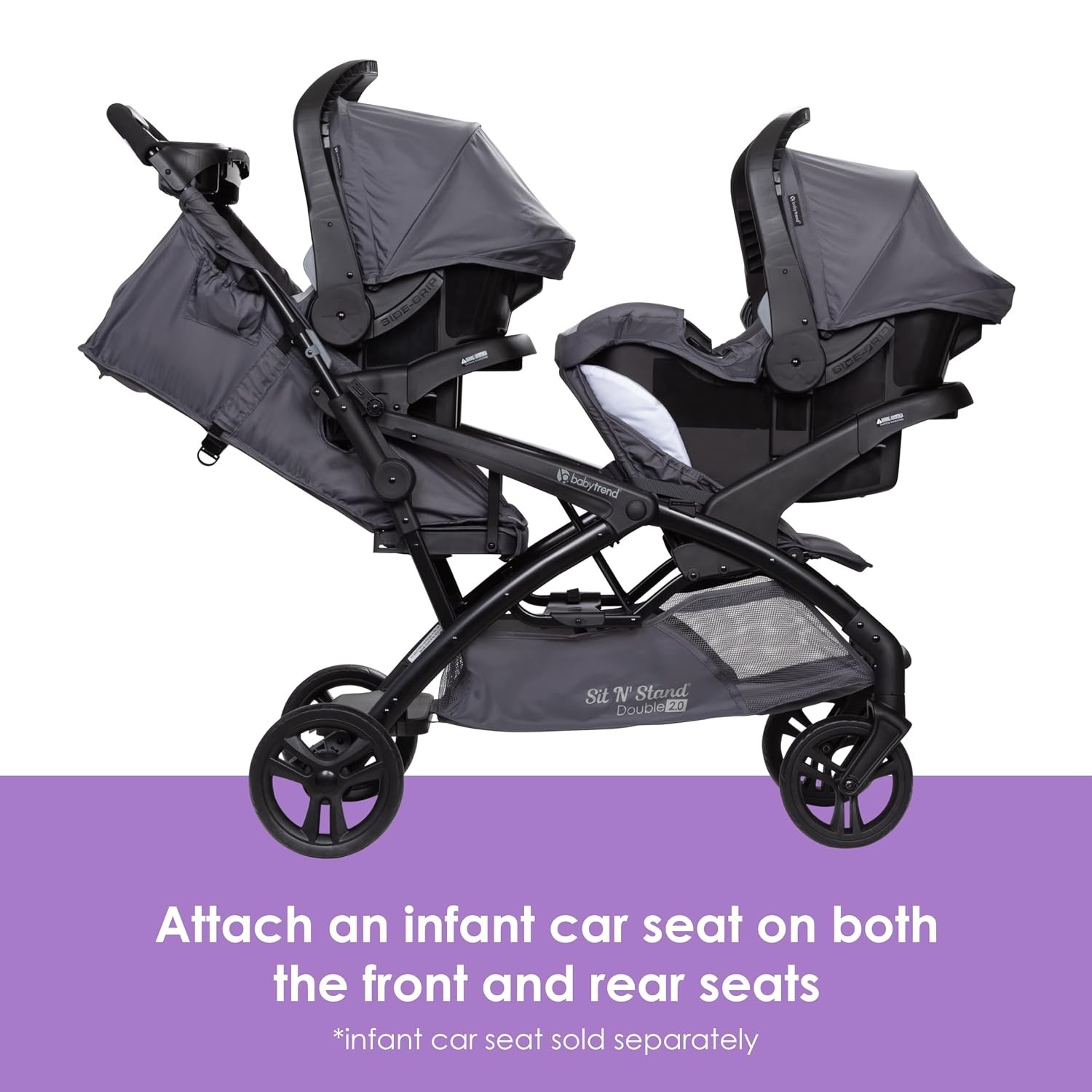 Sit N Stand Double Stroller Dash Grey Foldable Lightweight Travel Friendly
