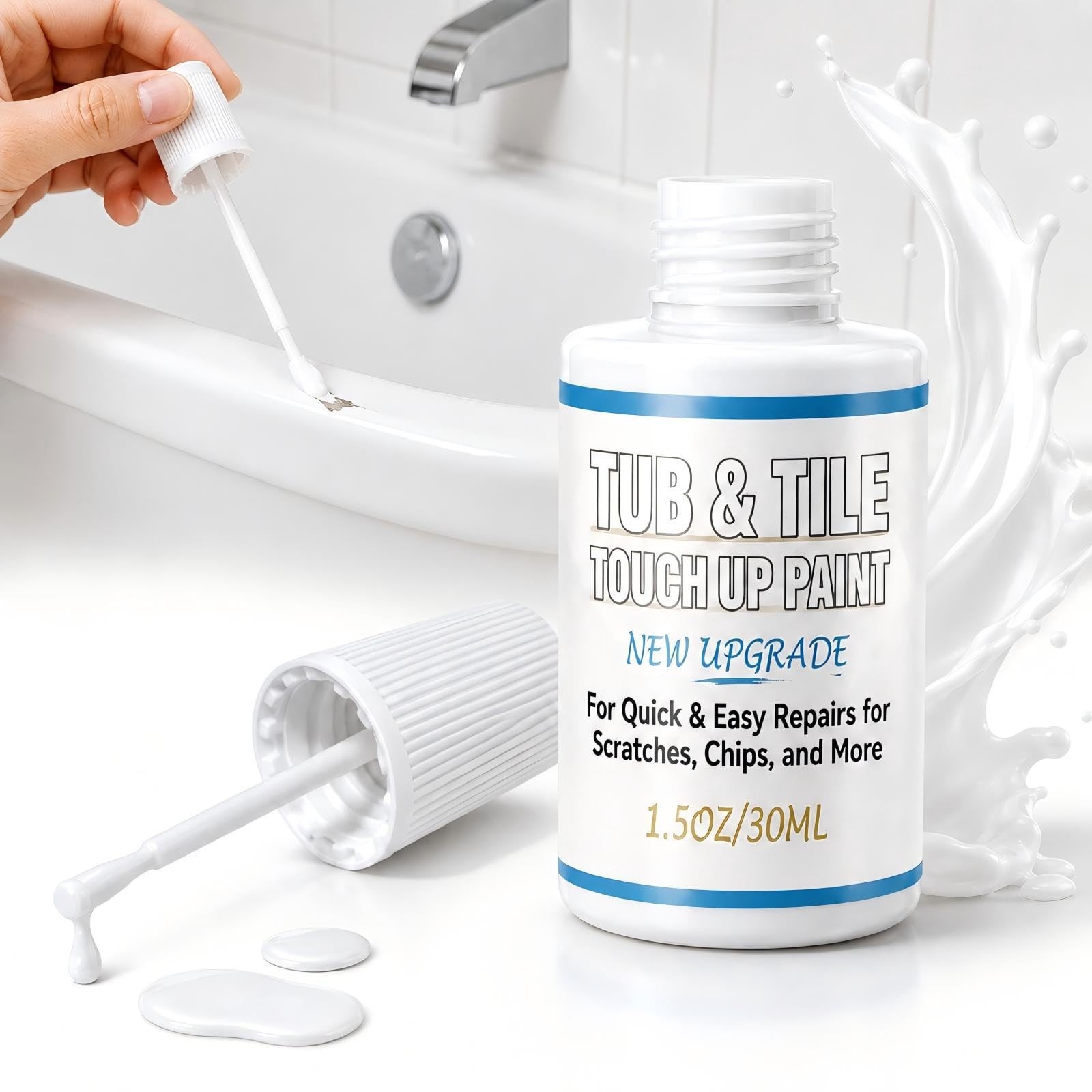 White Tub and Tile Touch Up Paint, Semi Gloss Porcelain Repair Paint