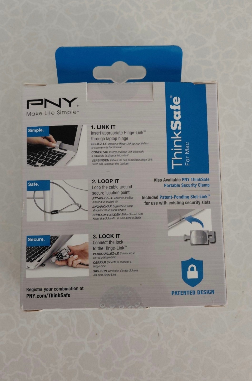 PNY ThinkSafe Portable MacBook Locking Cable System, Patented Design, 6 ft