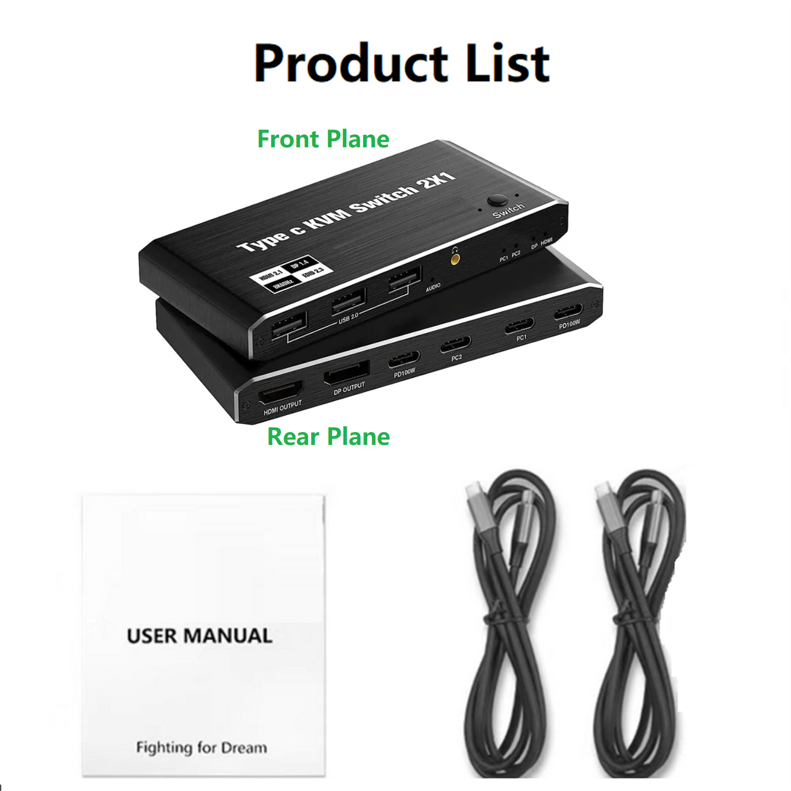 8K 2x1 2 In 1 Out USB C KVM Switch Switcher 4 USB Port For 2 Laptop 1 Monitor