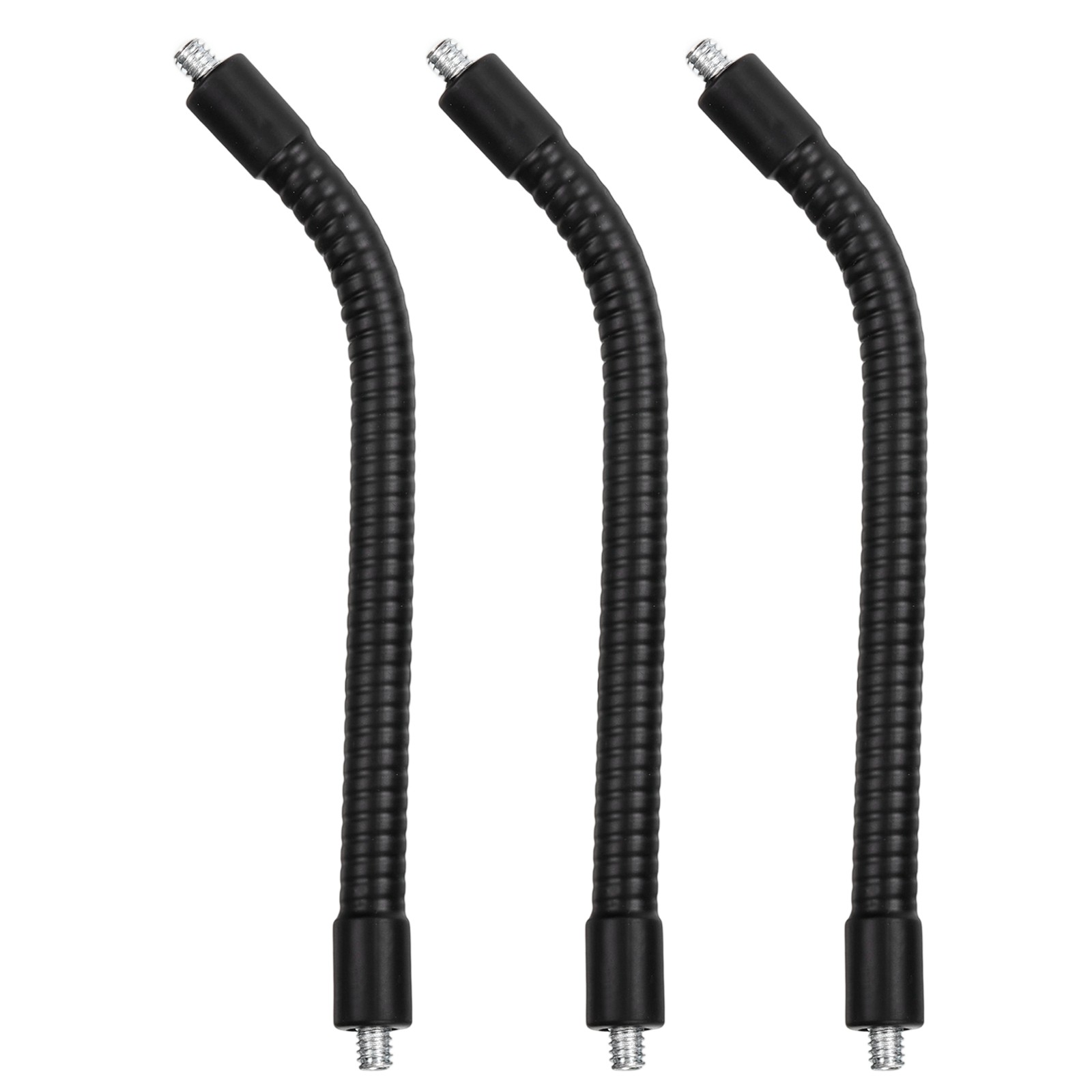 3Pcs 7.9" Gooseneck 1/4"-20 Male to Male Thread Flexible Tube Black