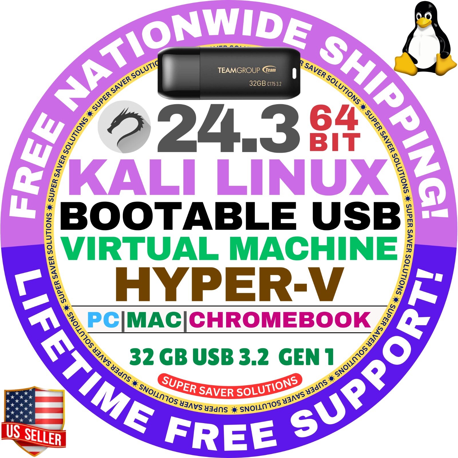 KALI LINUX OS 24.3 LIVE / FULL INSTALLER / DVD, USB / 64-BIT, AMD64 / MAC PC ALL