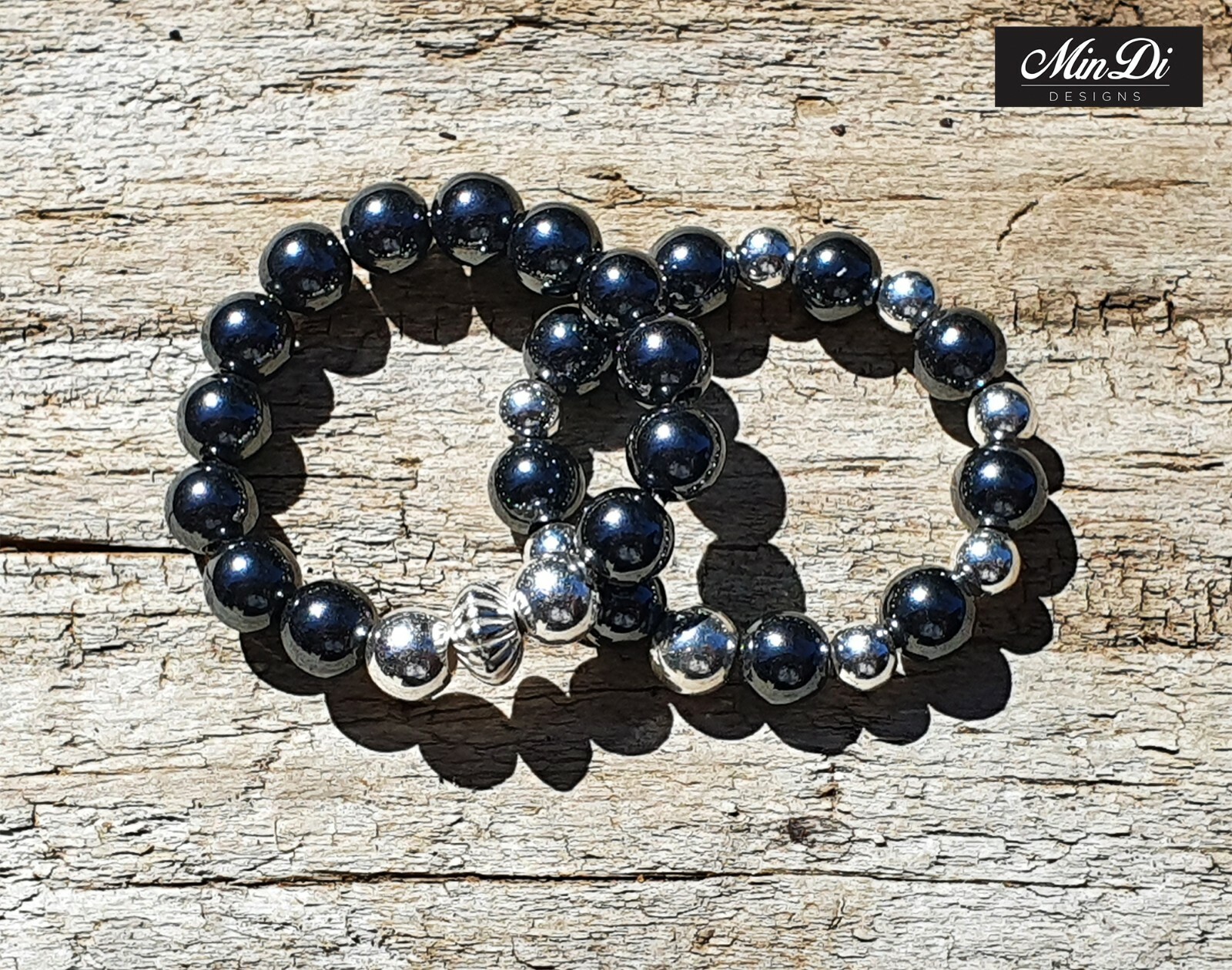 Stretch Bead Rings with Genuine Sterling Silver & Hematite.