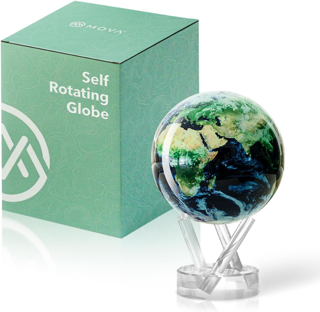 Self Rotating Globe, Earth with Clouds Classic (4.5") | Solar Powered Rotating G