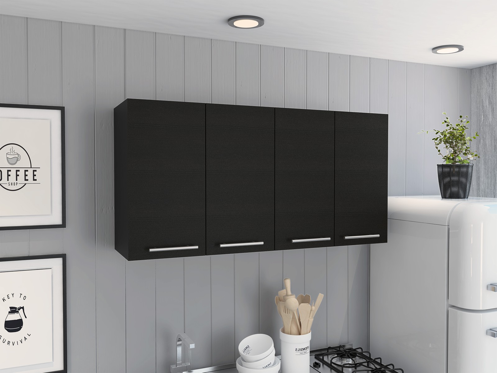 Rectangle Four Swing Doors Wall Cabinet Wenge