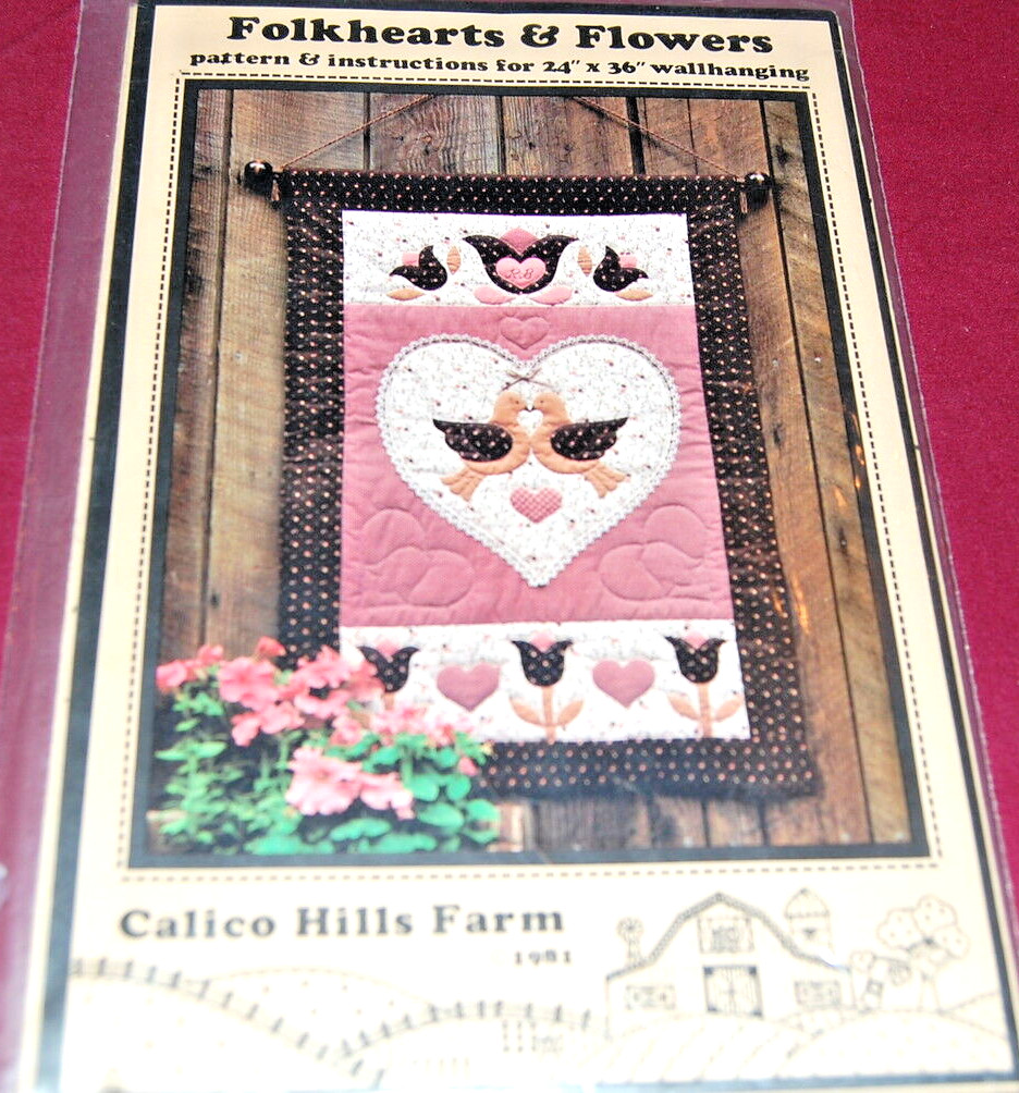 Folkhearts & Flowers 24"x36" Wallhanging by Calico Hills Farm - NEW