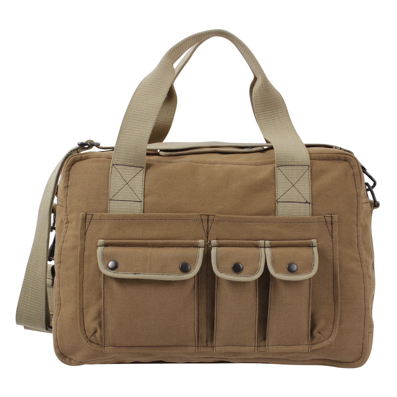 Mocha Canvas Army Tool Bag Two Tone Style Large Carry Bag with Shoulder Strap