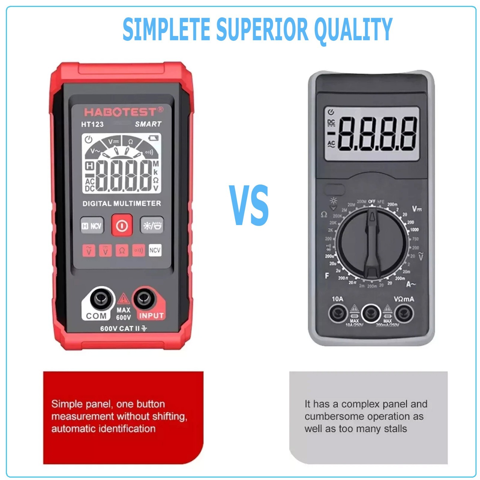 Digital Multimeter LCD Voltmeter Ammeter Ohmmeter Volt AC DC Tester Leads Meters