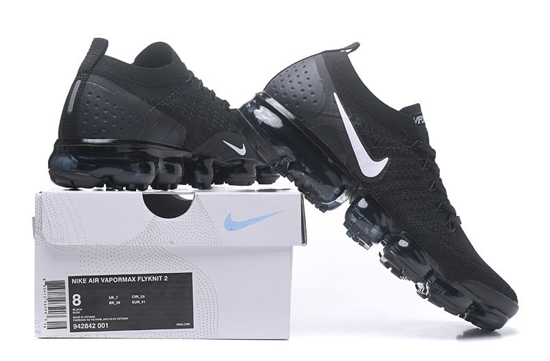Nike VaporMax Flyknit 2 Men's Shoes Black White Full-Length Air Cushion Running