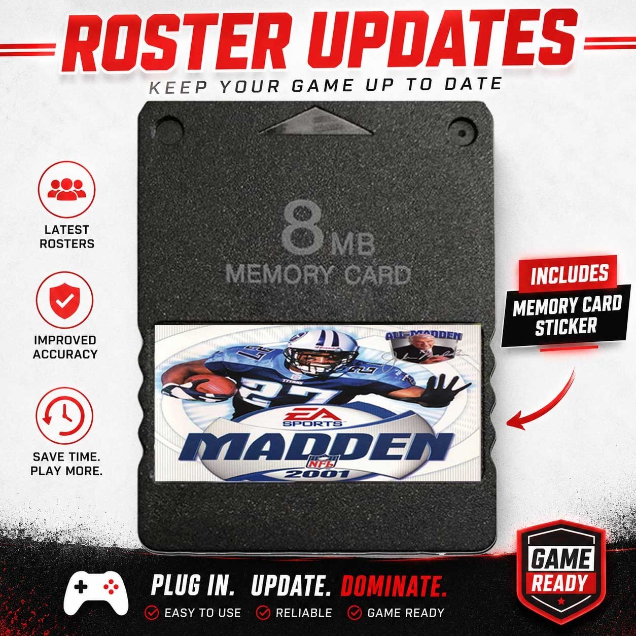 Madden 2001 Roster Updates PlayStation 2 PS2 Memory Card 100% Completed Save