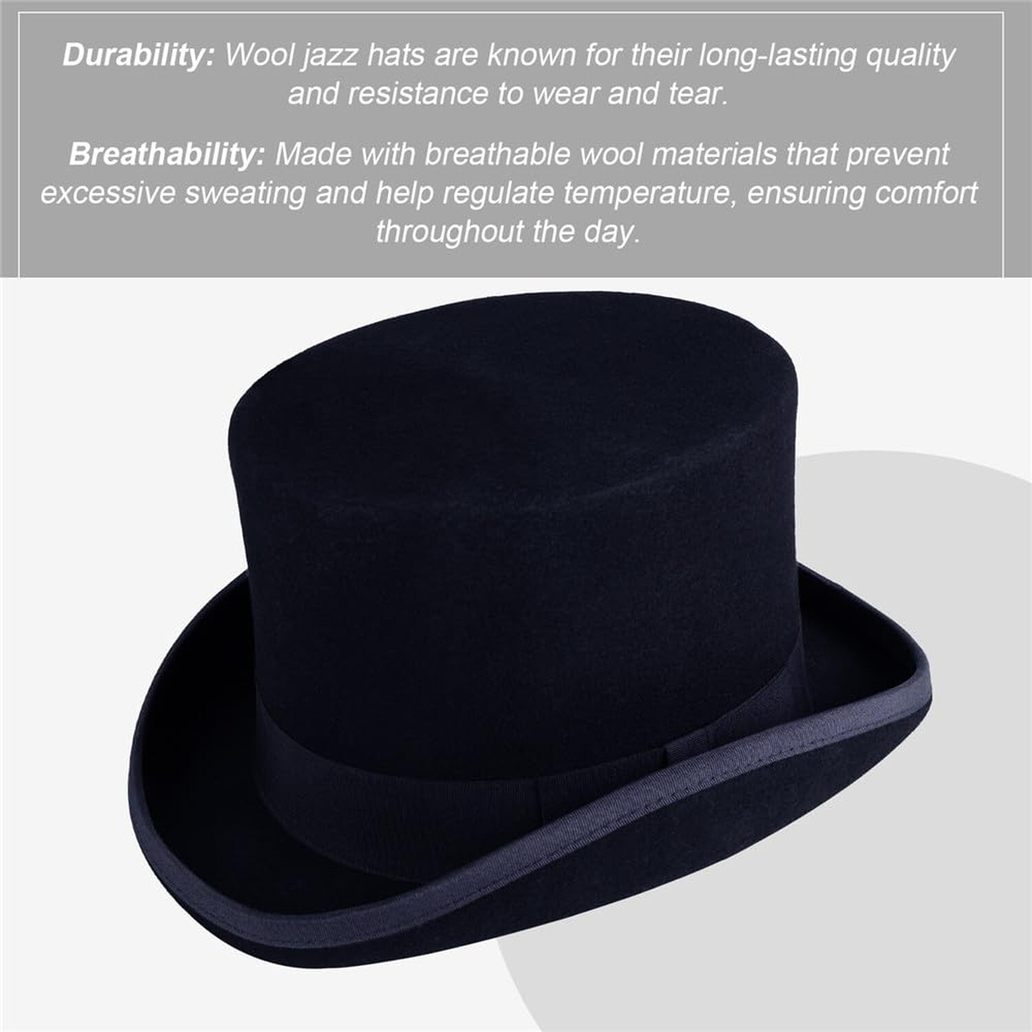 Wool Felt Top Hat Victorian Mad Hatter 6" Magic Hat Gentlemen Performing Jazz...