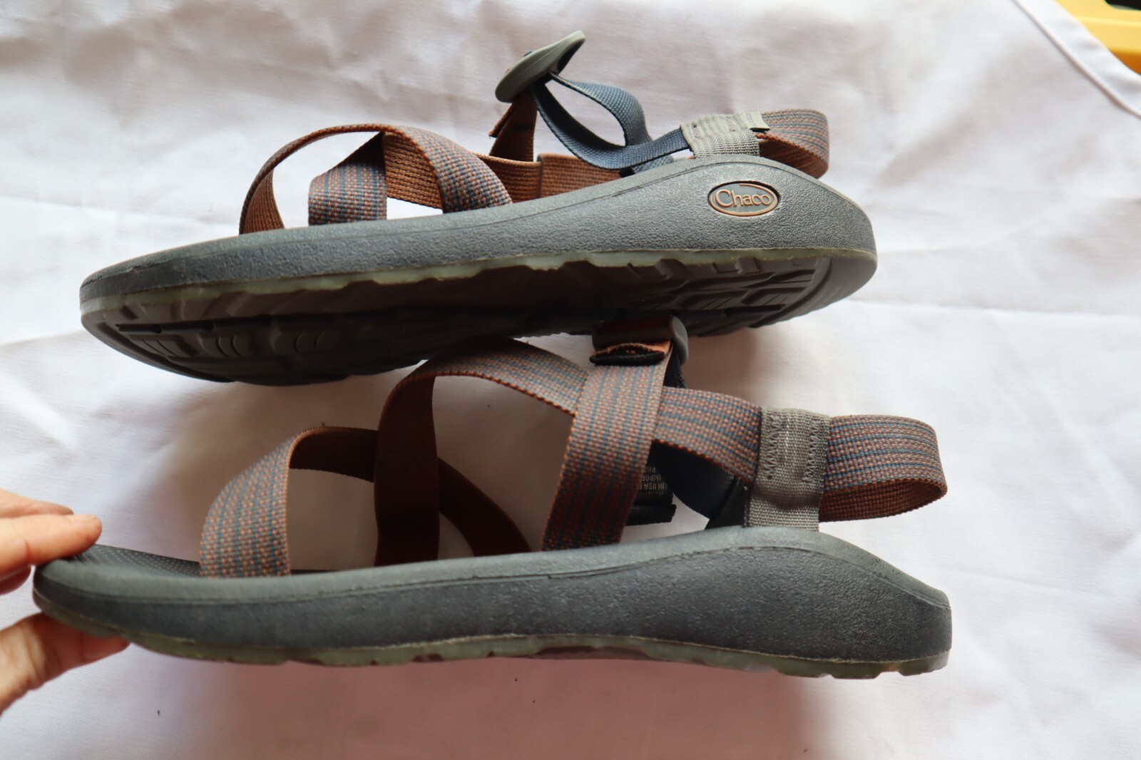 Brown Blue & Rusty Orange CHACO Webbed Strap Slingback Sandals Man's 12