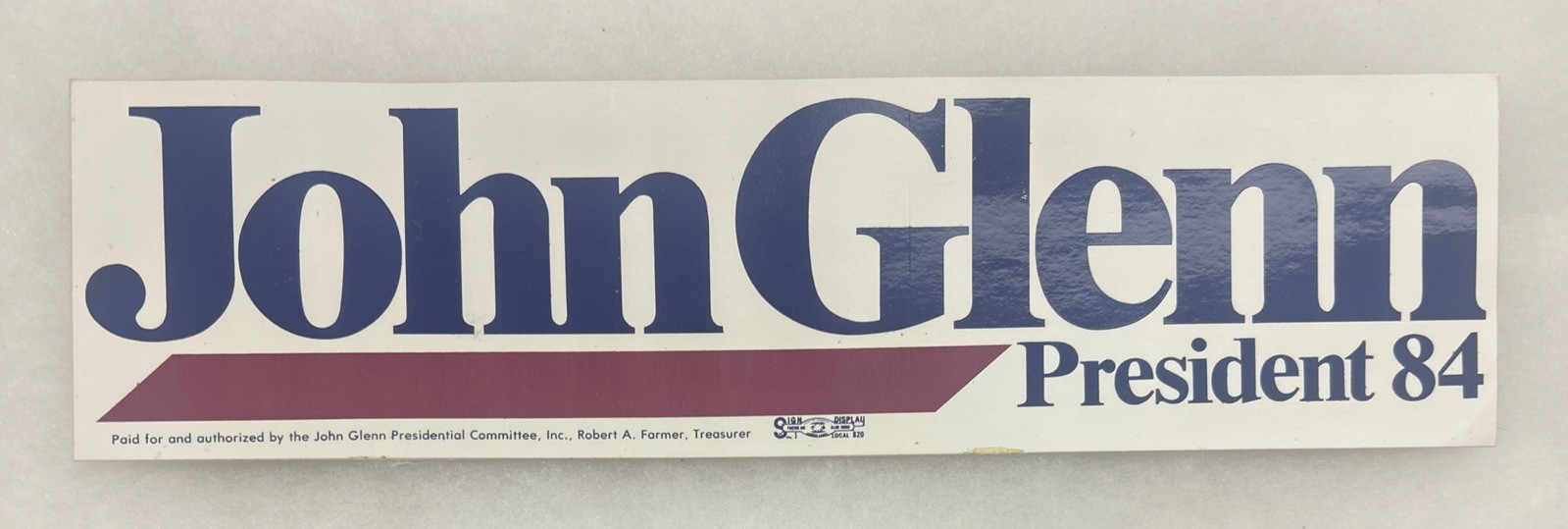 John Glenn President 84 Political Bumper Sticker 11 1/2” x 3”