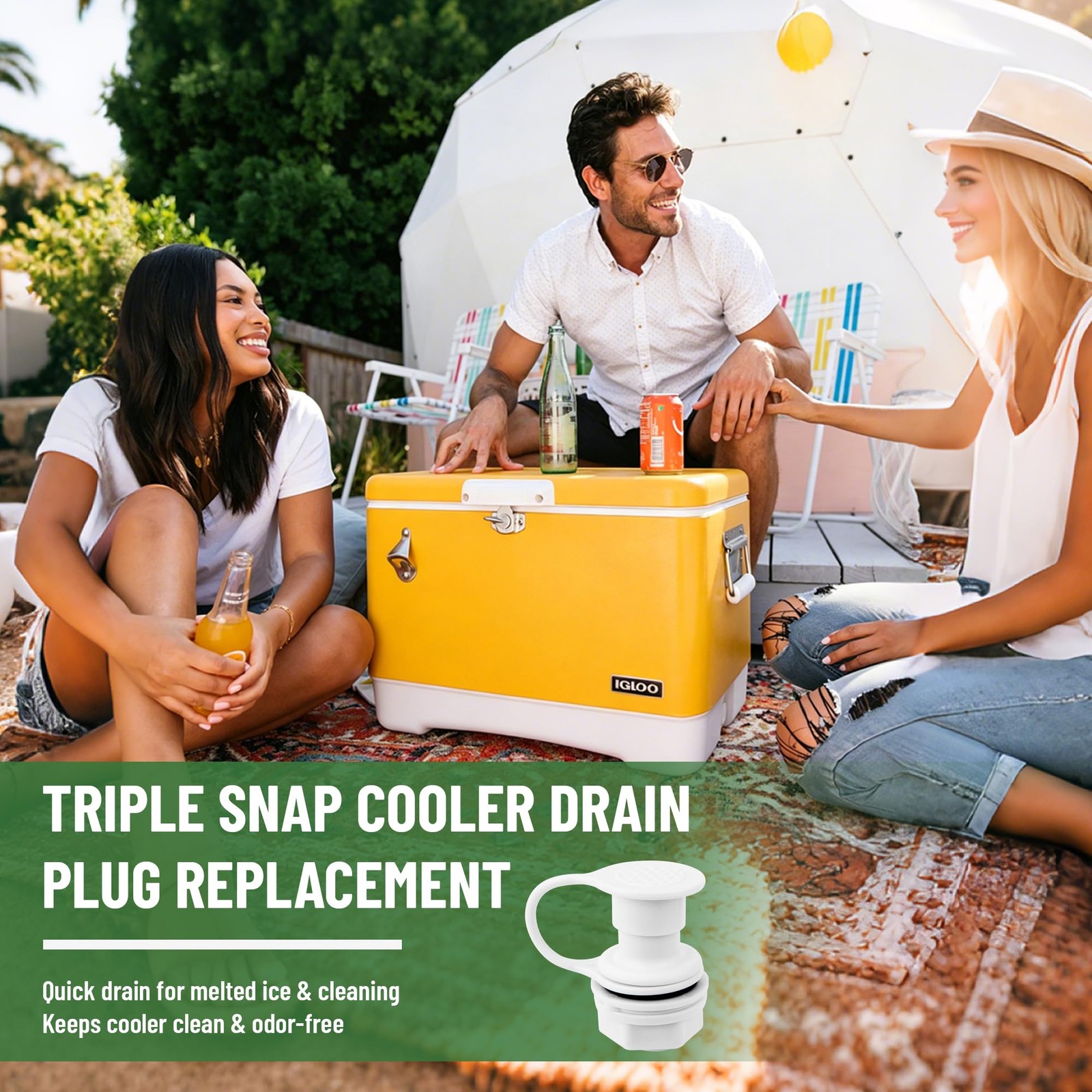 Omoojee Triple-Snap Cooler Drain Plug Replacement, Compatible with White