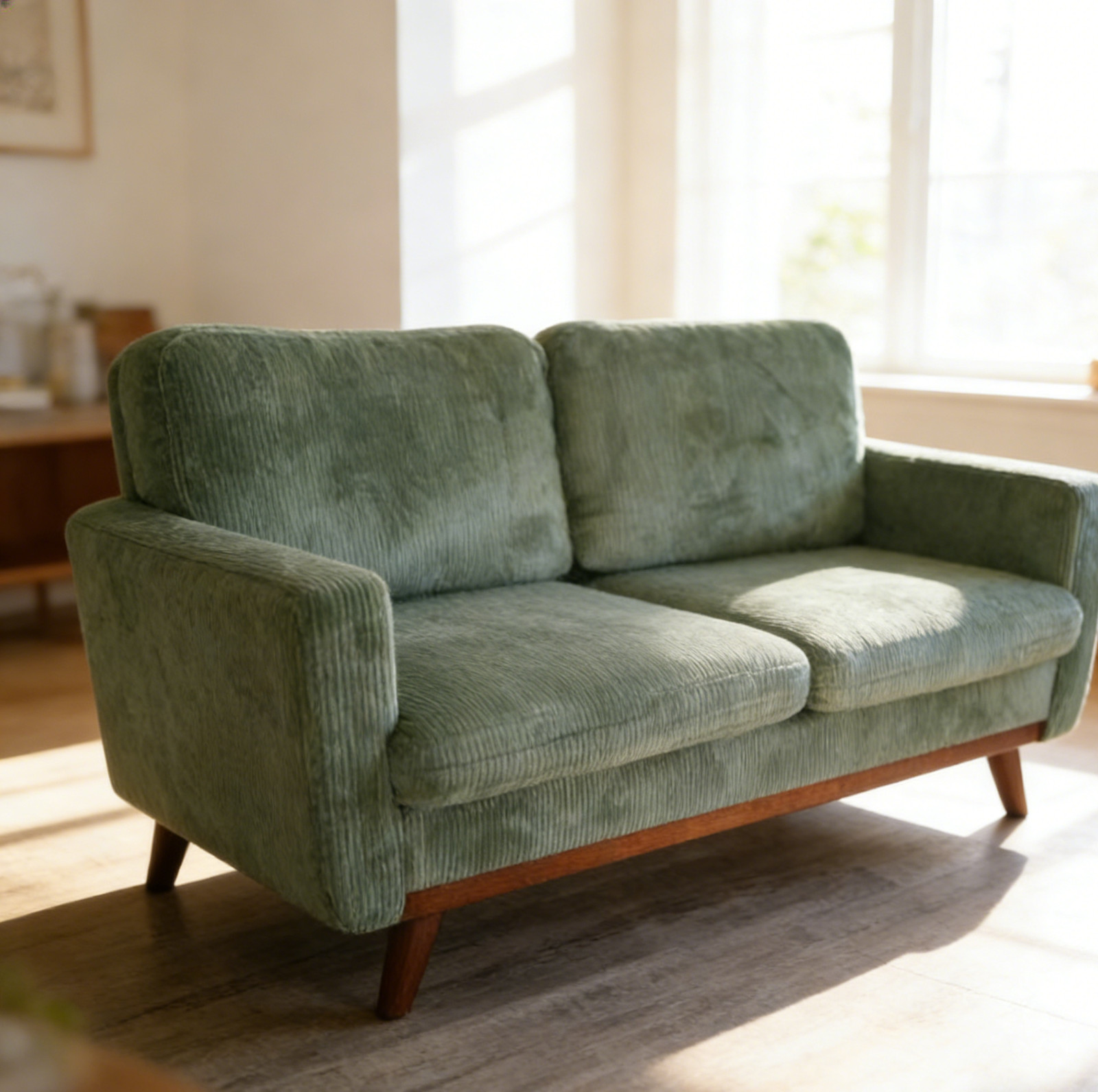 NEW 68" Corduroy Sofa 2-Seater, Modern Small Space Couch for Living Room Green