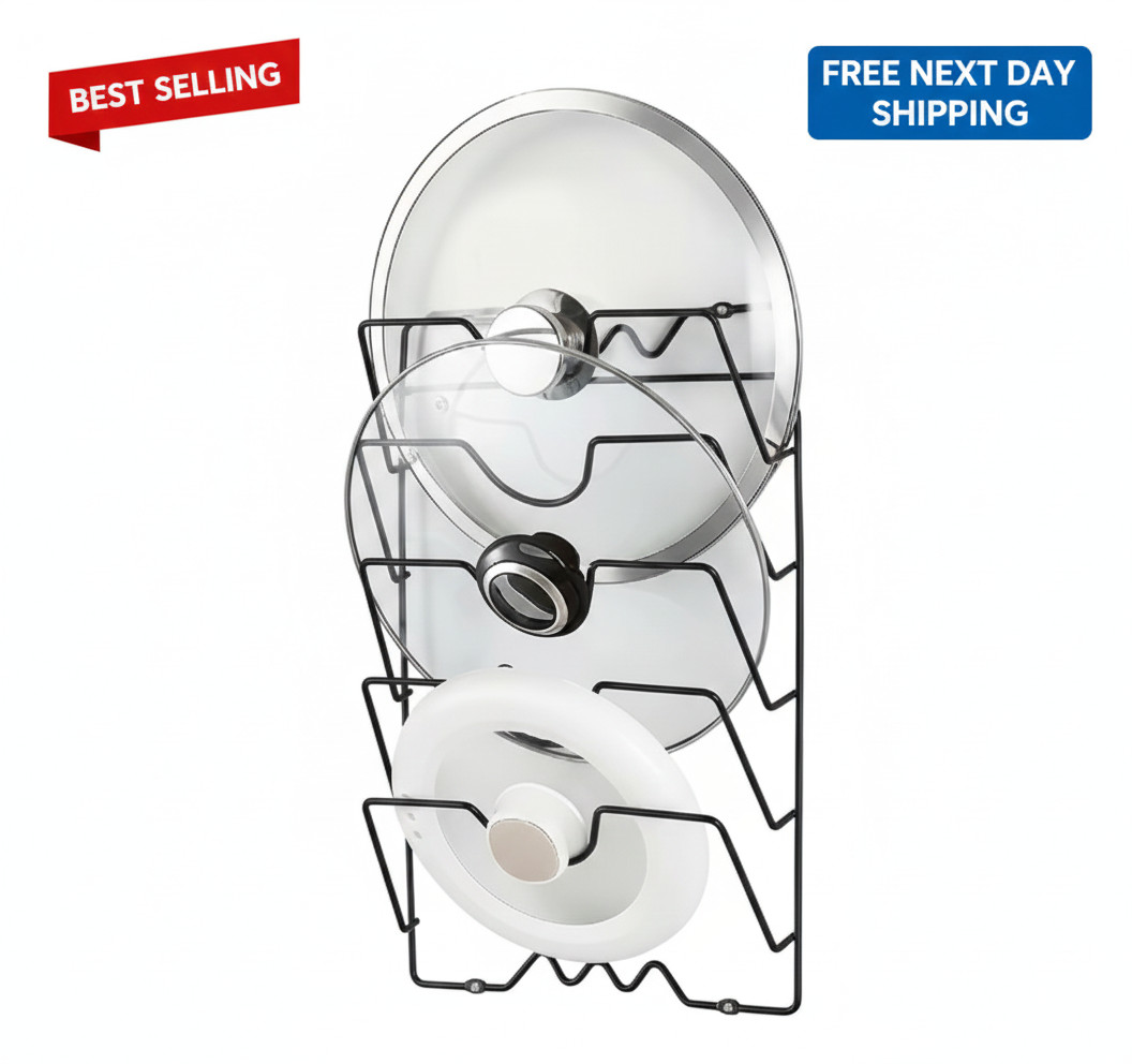 Wall Mounted Pot Lid Rack | 5-Layer Kitchen Organizer | Perforated Design