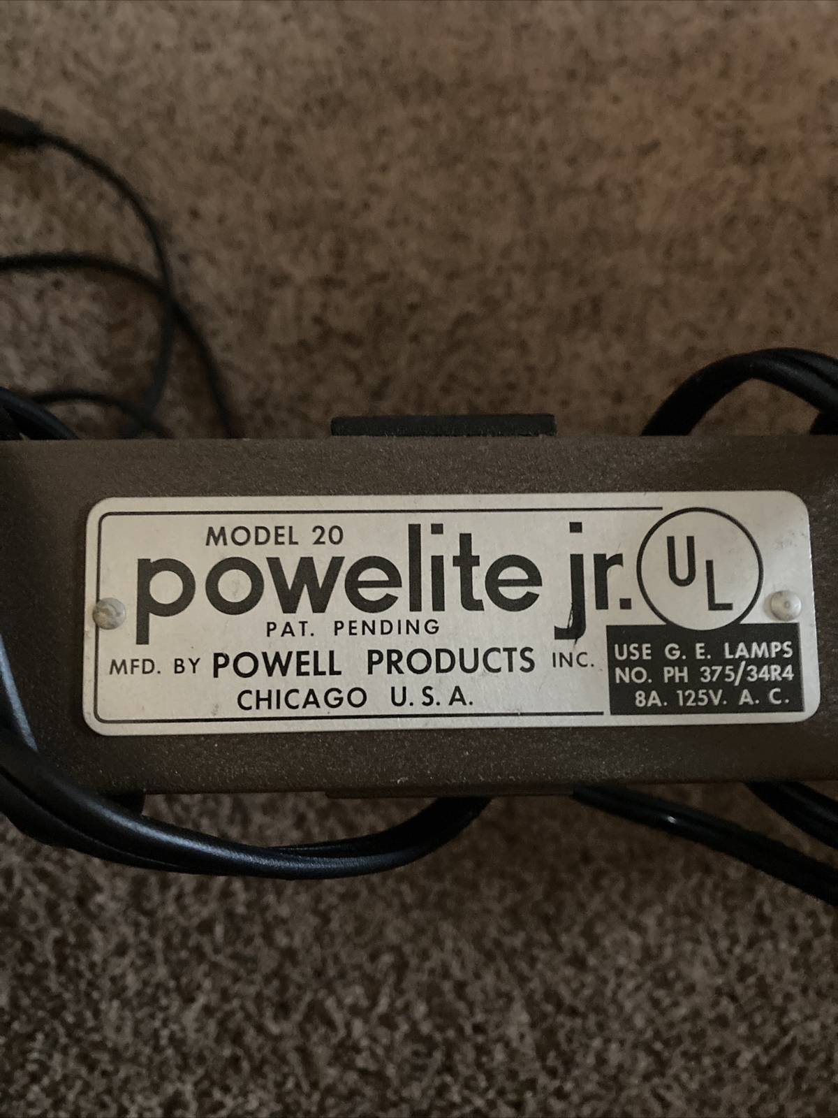 Vintage POWELITE JR. MODEL 20 Film/Photography Light W/ Dimmer Switch, Works